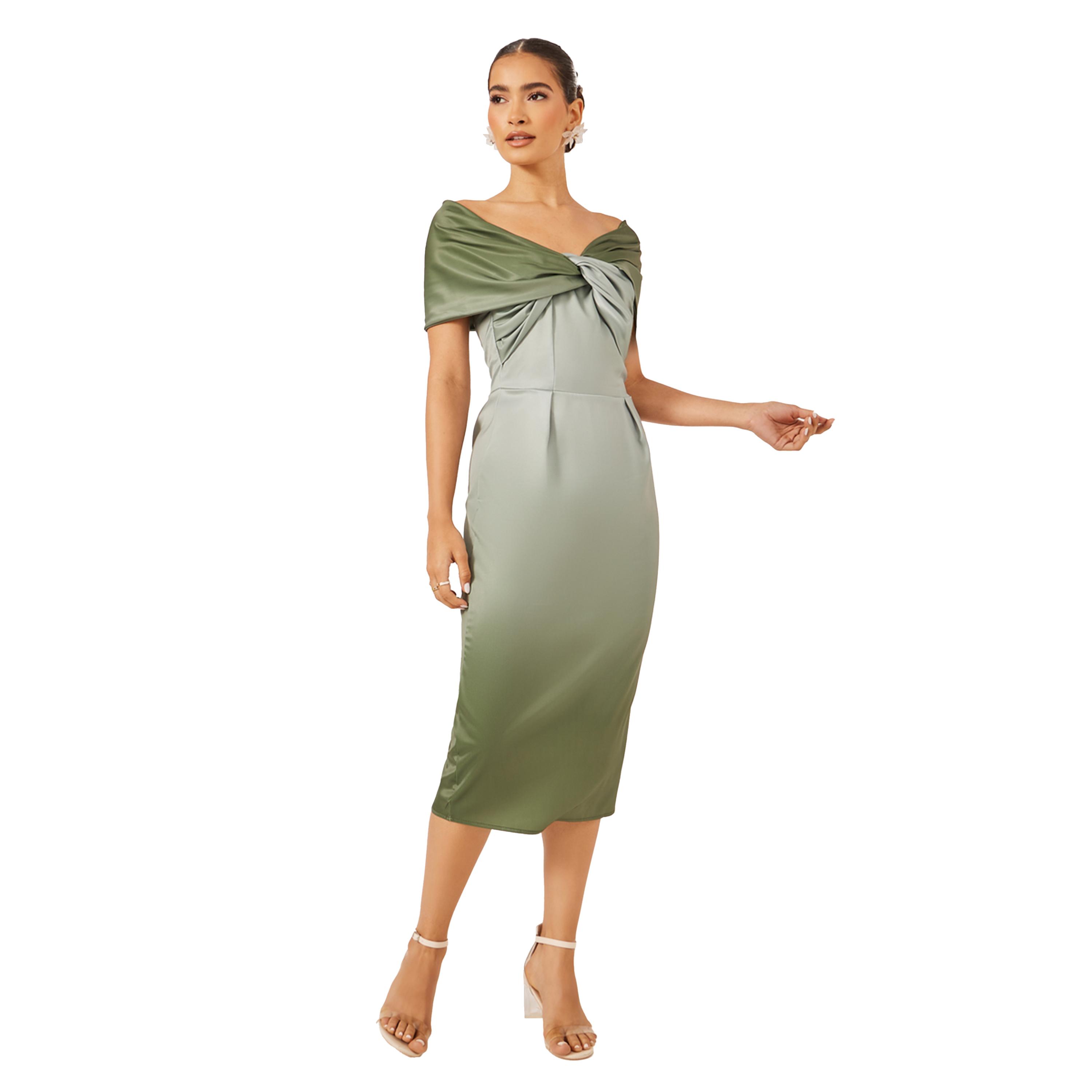 ستايلي - فستان ميدي بأكمام قصيرة وطبعة أومبري وعقدة أمامية-women-clothing-dresses-image-2