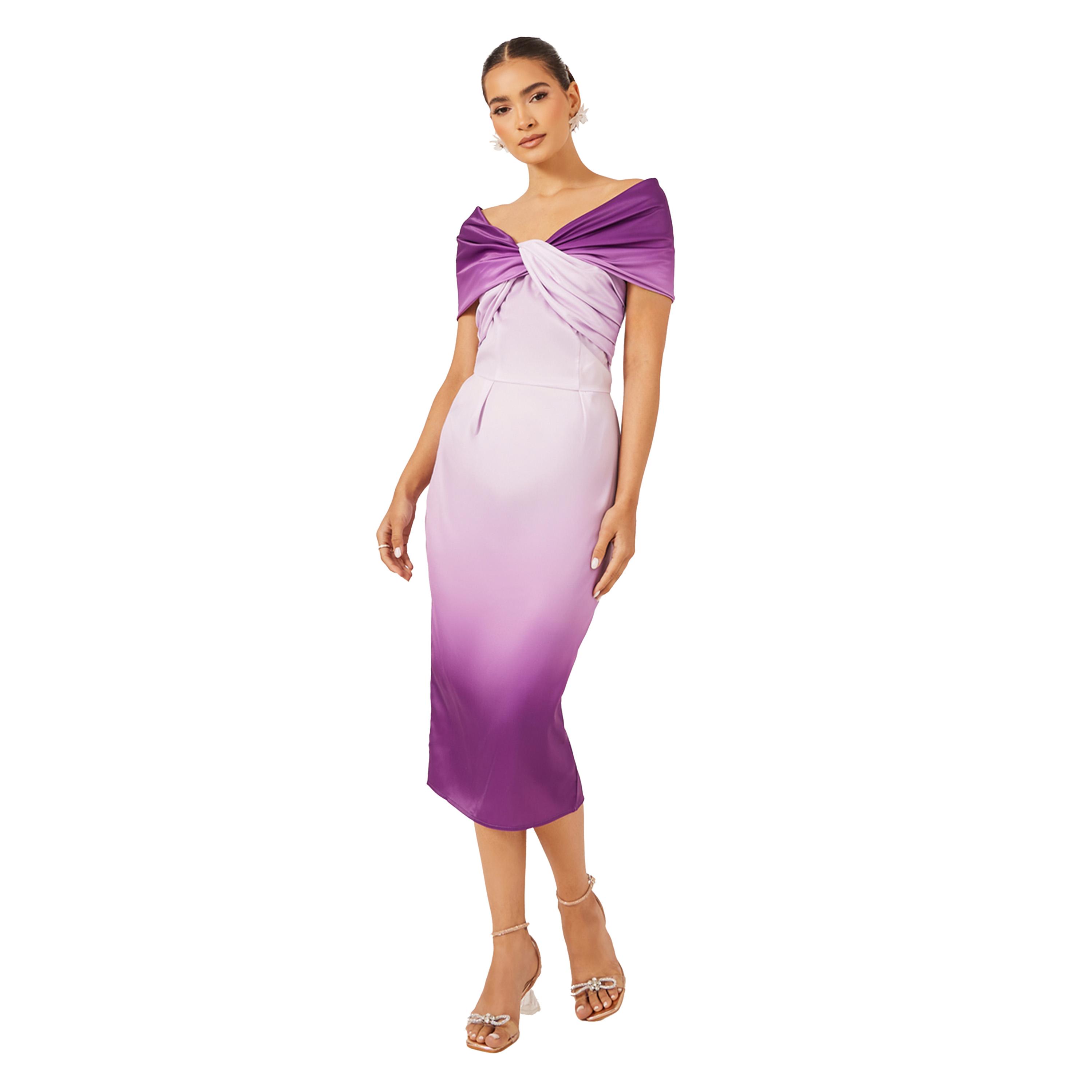 Styli Front Knot Ombre Print Short Sleeves Sheath Midi Dress-women-clothing-dresses-image-1