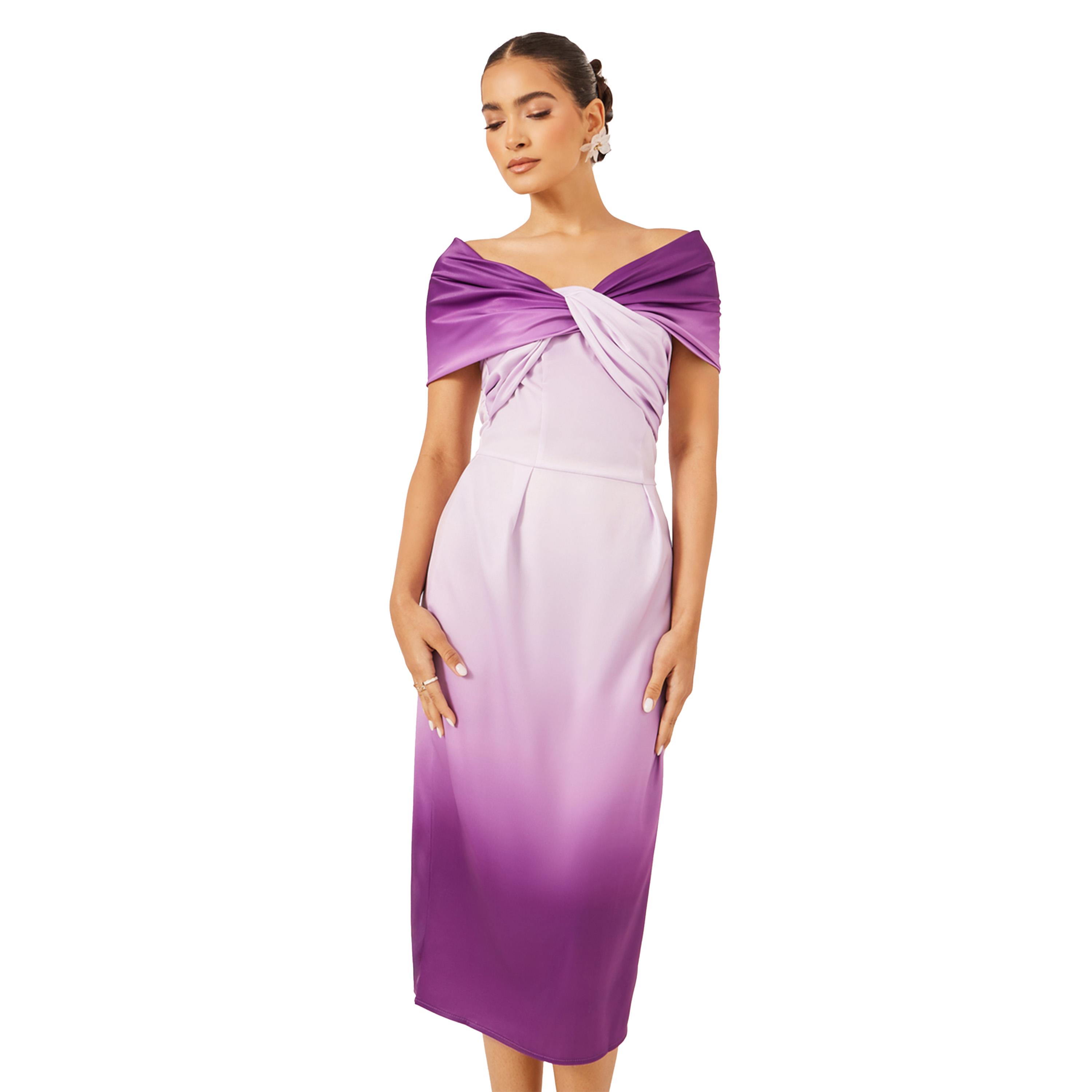 Styli Front Knot Ombre Print Short Sleeves Sheath Midi Dress-women-clothing-dresses-image-3