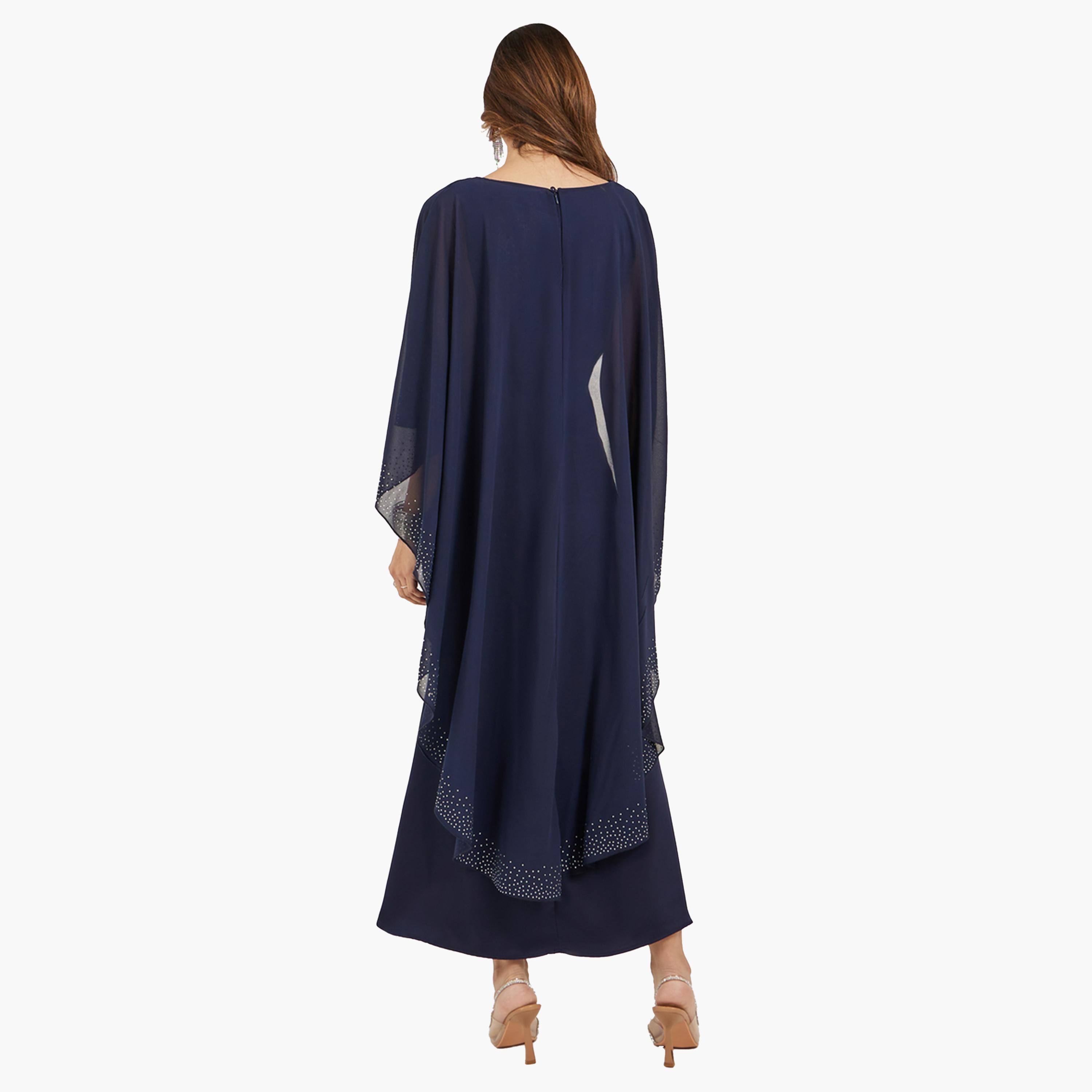 ستايلي - فستان ماكسي كيب مزين - كحلي-women-clothing-dresses-image-5