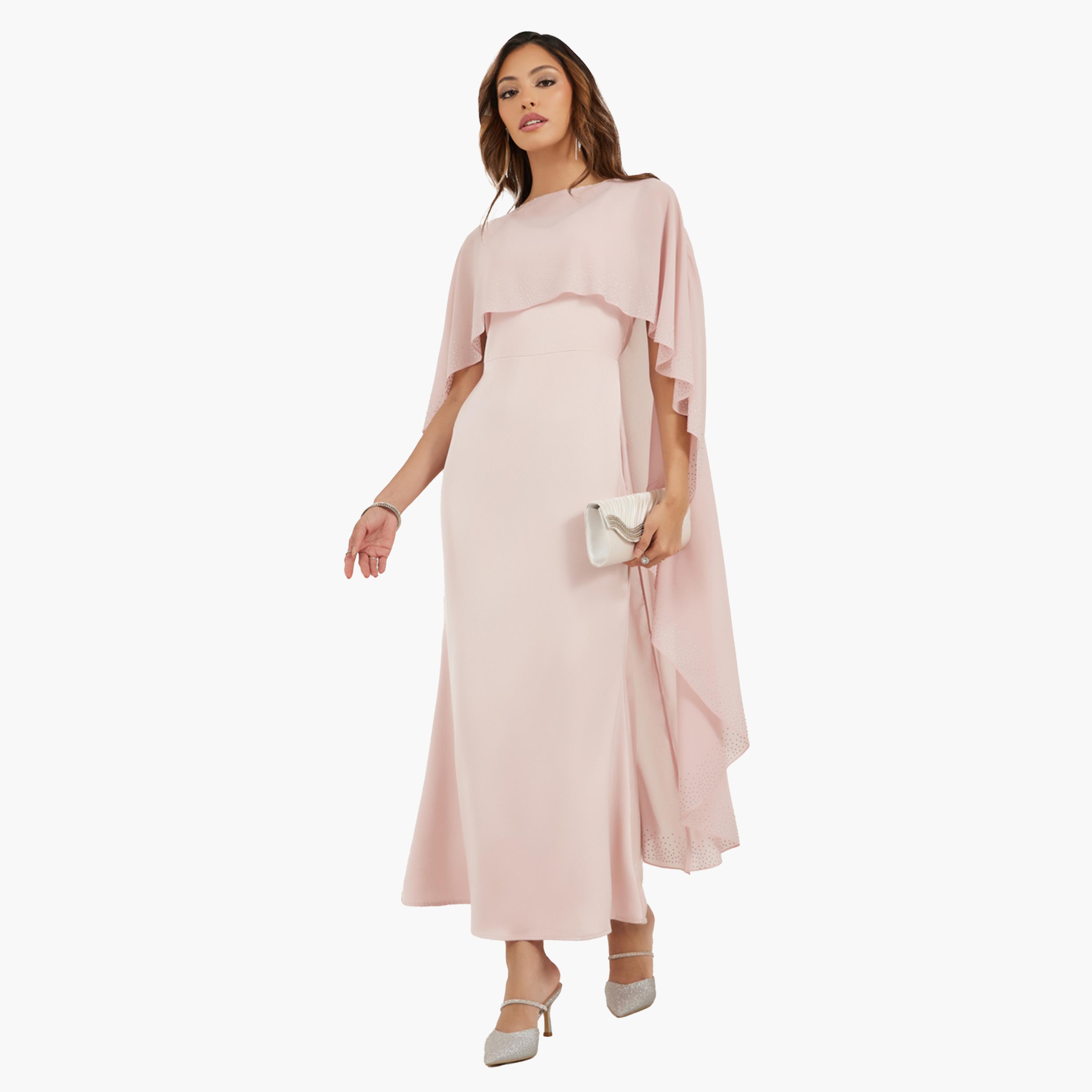Styli Pink Embellished Cape Maxi Dress-women-clothing-dresses-image-2