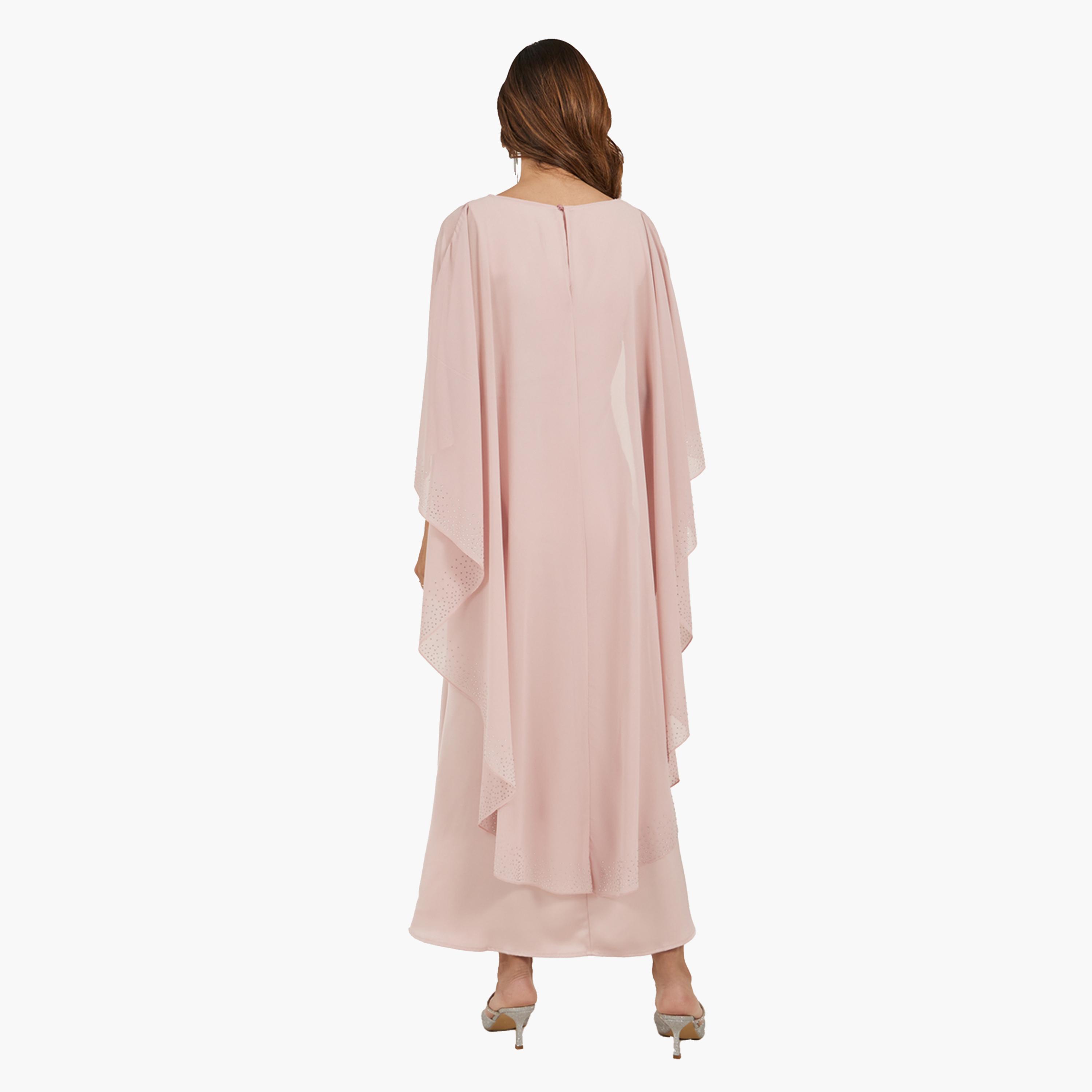 Styli Pink Embellished Cape Maxi Dress-women-clothing-dresses-image-5