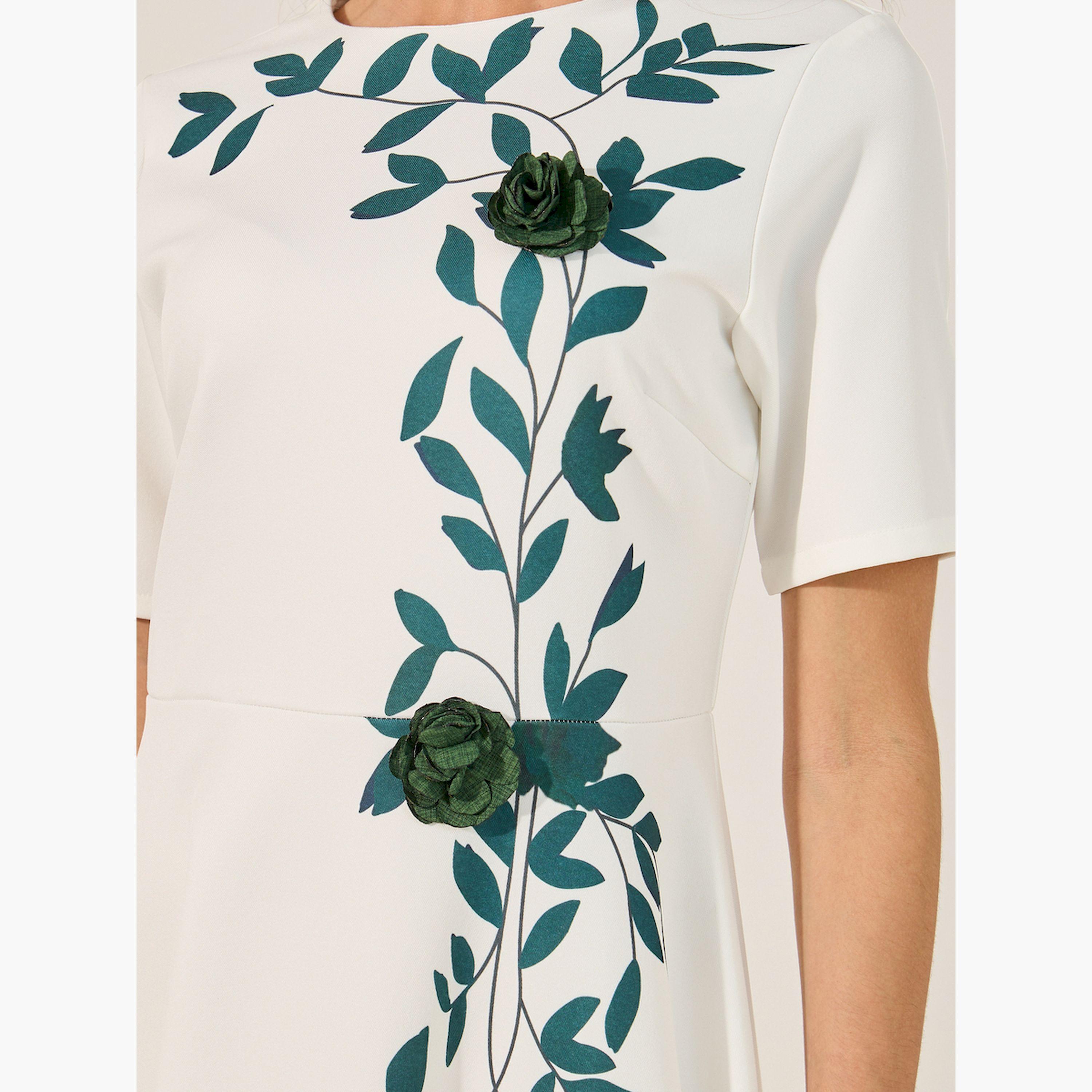 ستايلي - فستان ميدي بأكمام قصيرة على شكل حرف A-women-clothing-dresses-image-4
