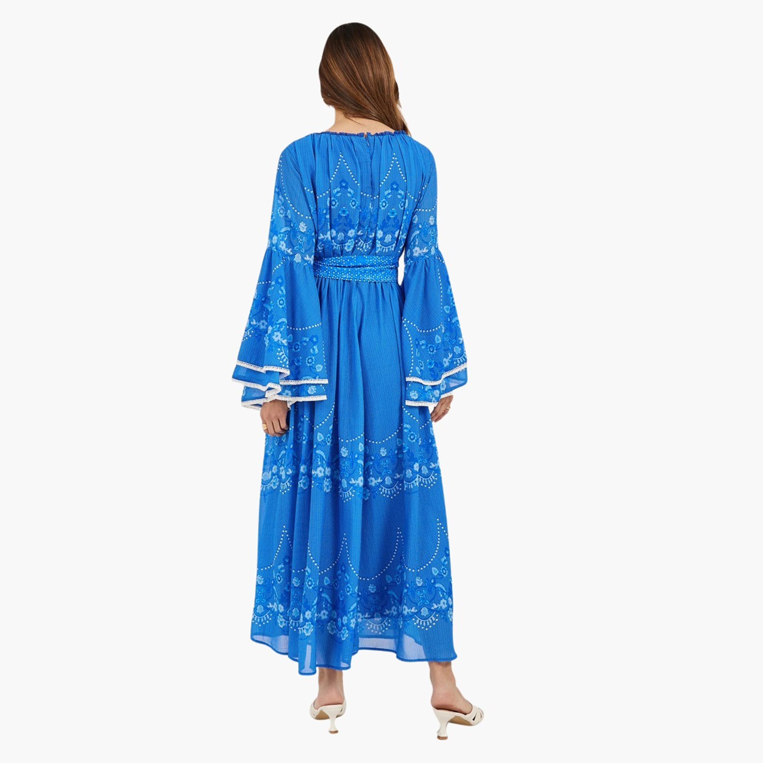 ستايلي-  فستان ماكسي بطبعة زهور وأكمام طويلة وتصميم حرف A-women-clothing-dresses-image-5