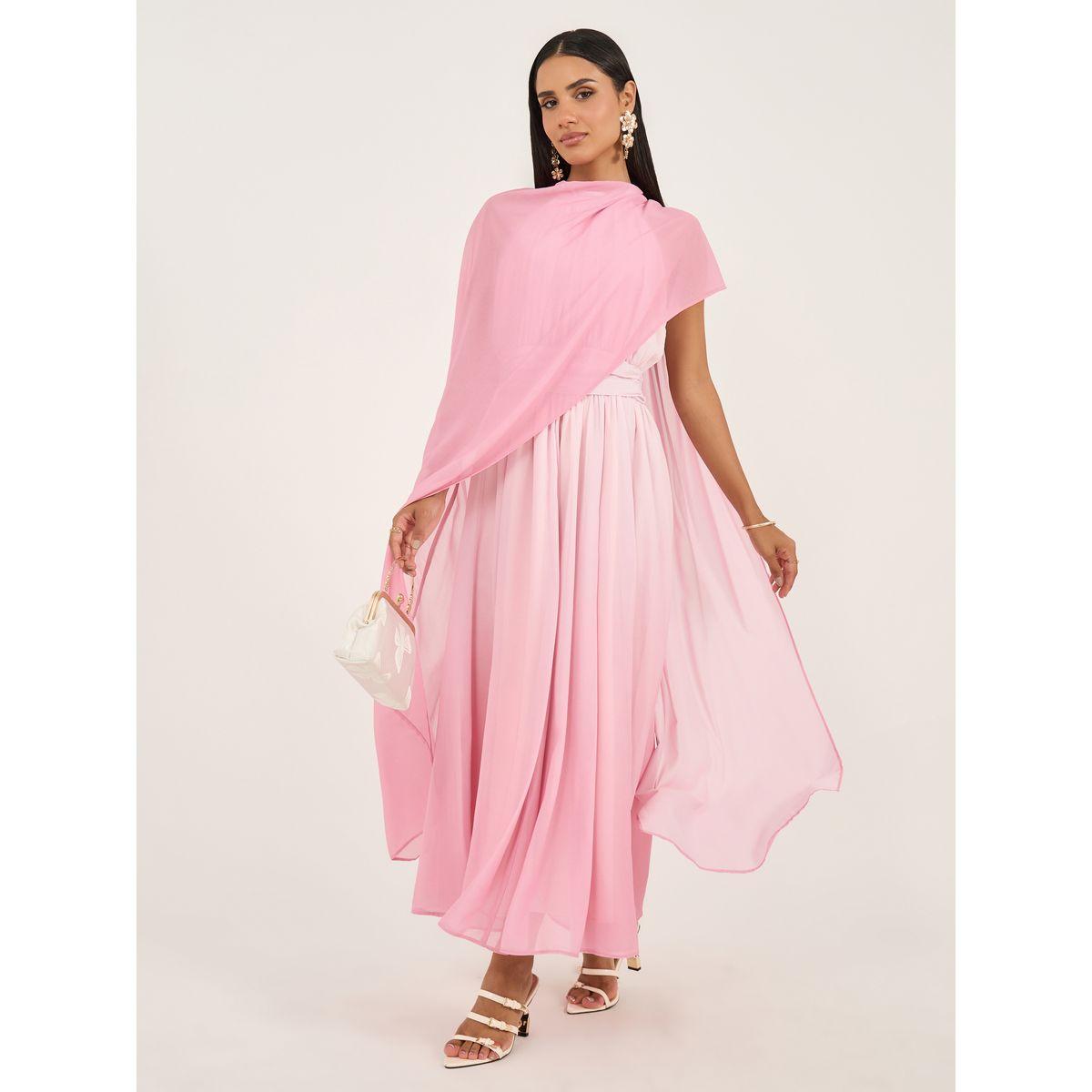 فستان طويل بنمط كتل الالوان ونمط رداء-women-clothing-dresses-image-2
