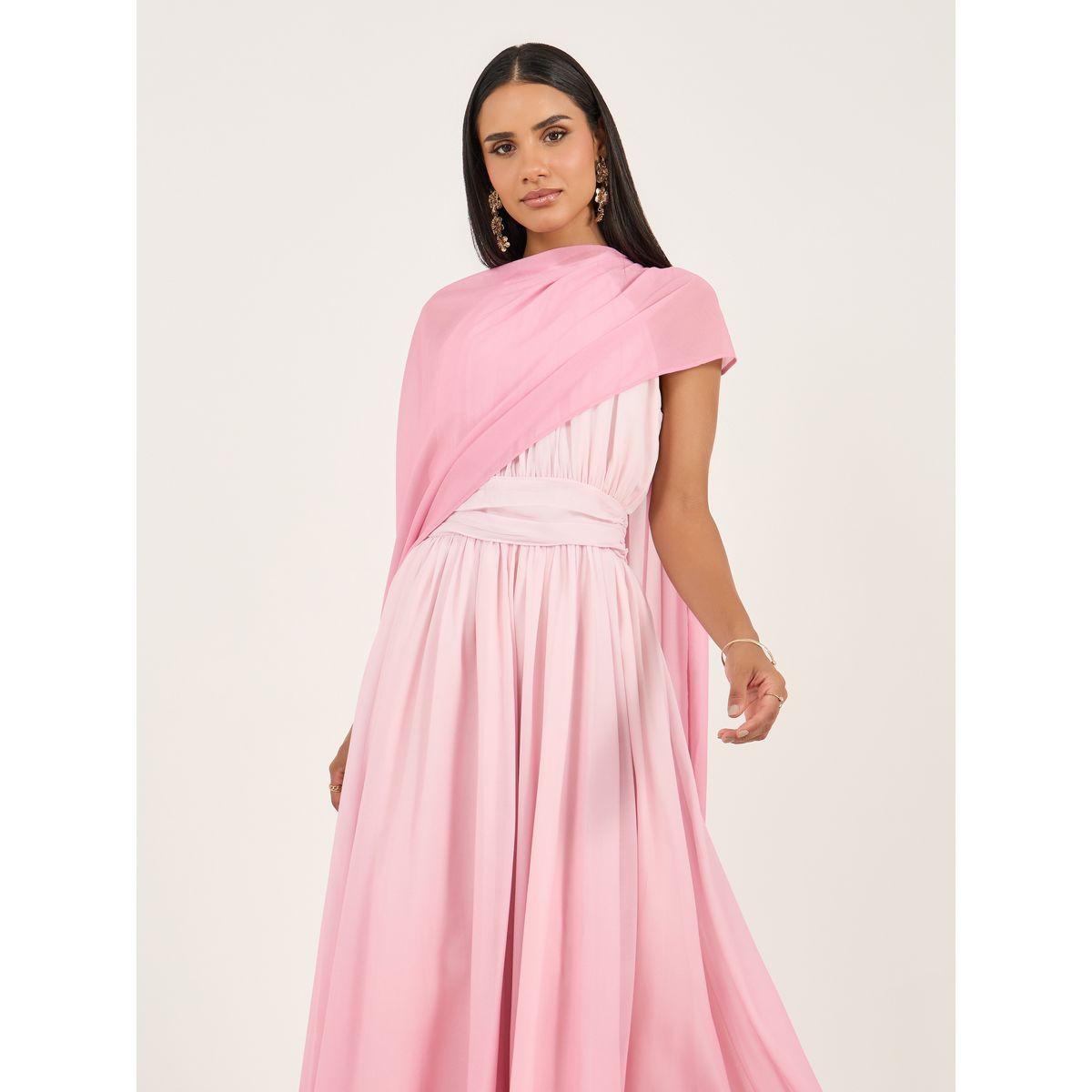 فستان طويل بنمط كتل الالوان ونمط رداء-women-clothing-dresses-image-3