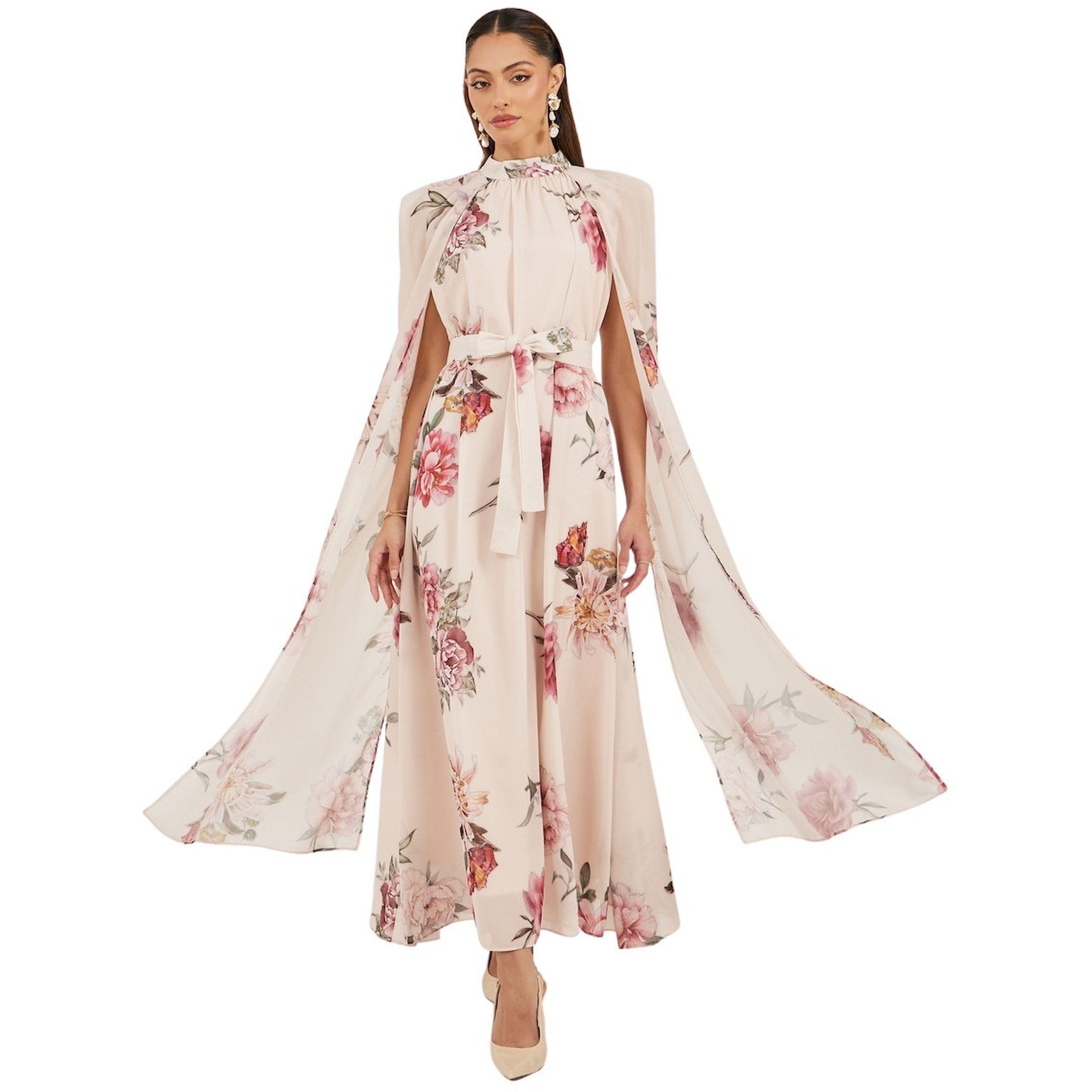 ستايلي - فستان ماكسي بطبعة زهور بياقة عالية وأكمام كيب واسعة-women-clothing-dresses-image-1