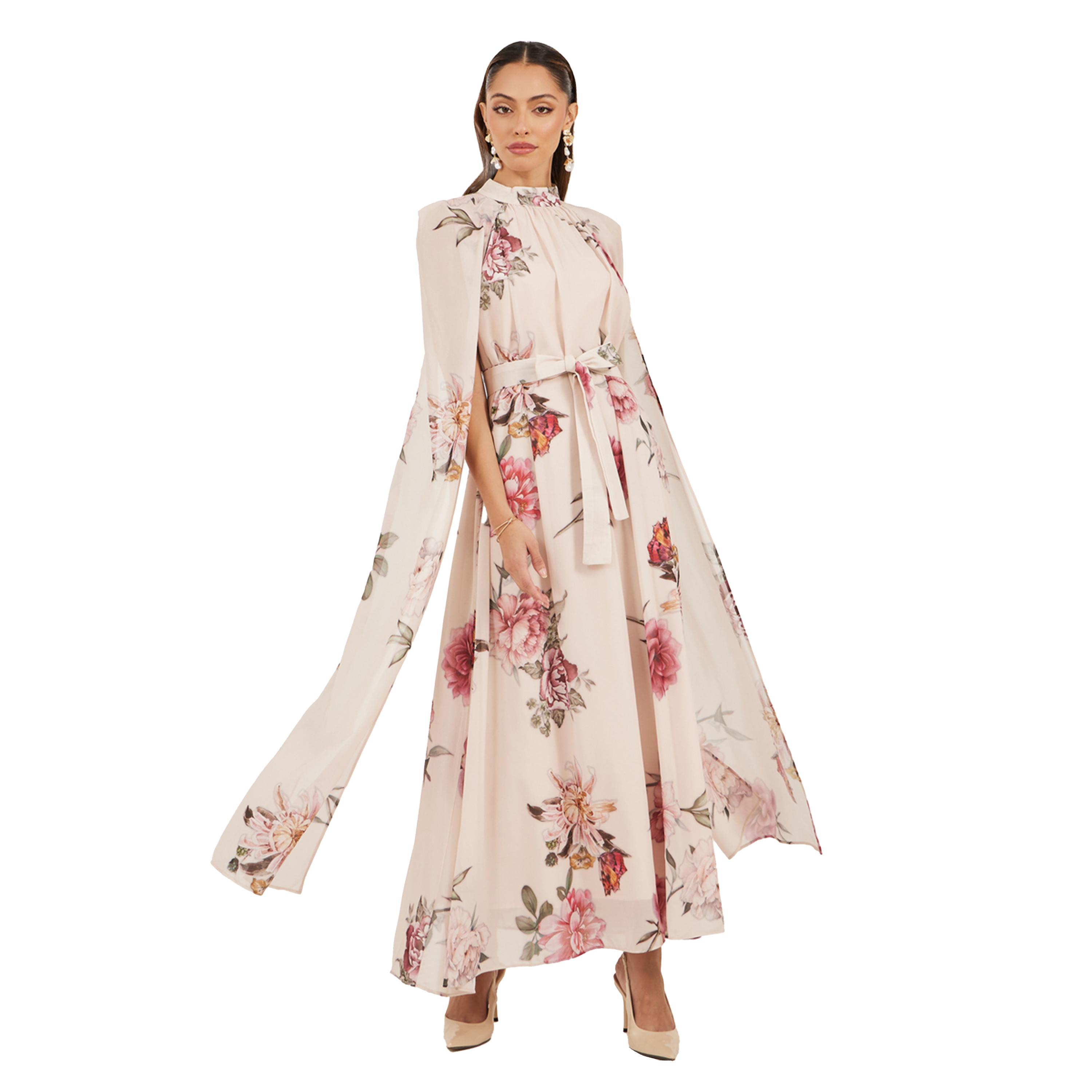 Styli Floral Print High Neck Cape Maxi Dress-women-clothing-dresses-image-2