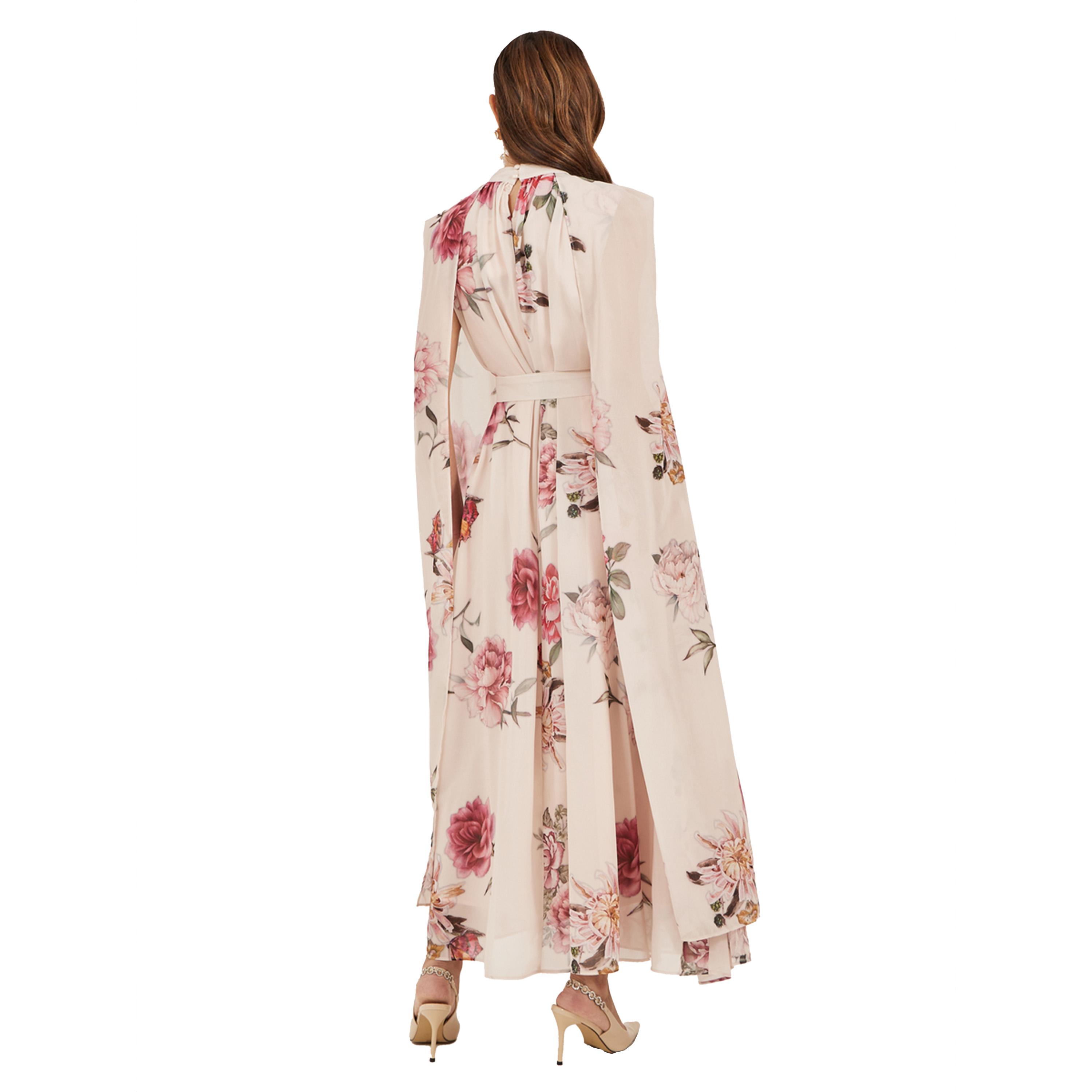 ستايلي - فستان ماكسي بطبعة زهور بياقة عالية وأكمام كيب واسعة-women-clothing-dresses-image-5