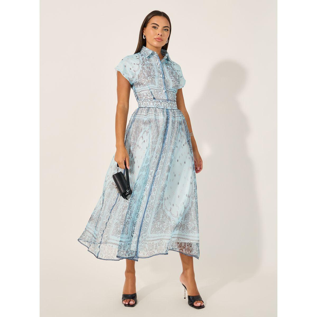فستان بطبعة بيزلي وأكمام قصيرة-women-clothing-dresses-image-1