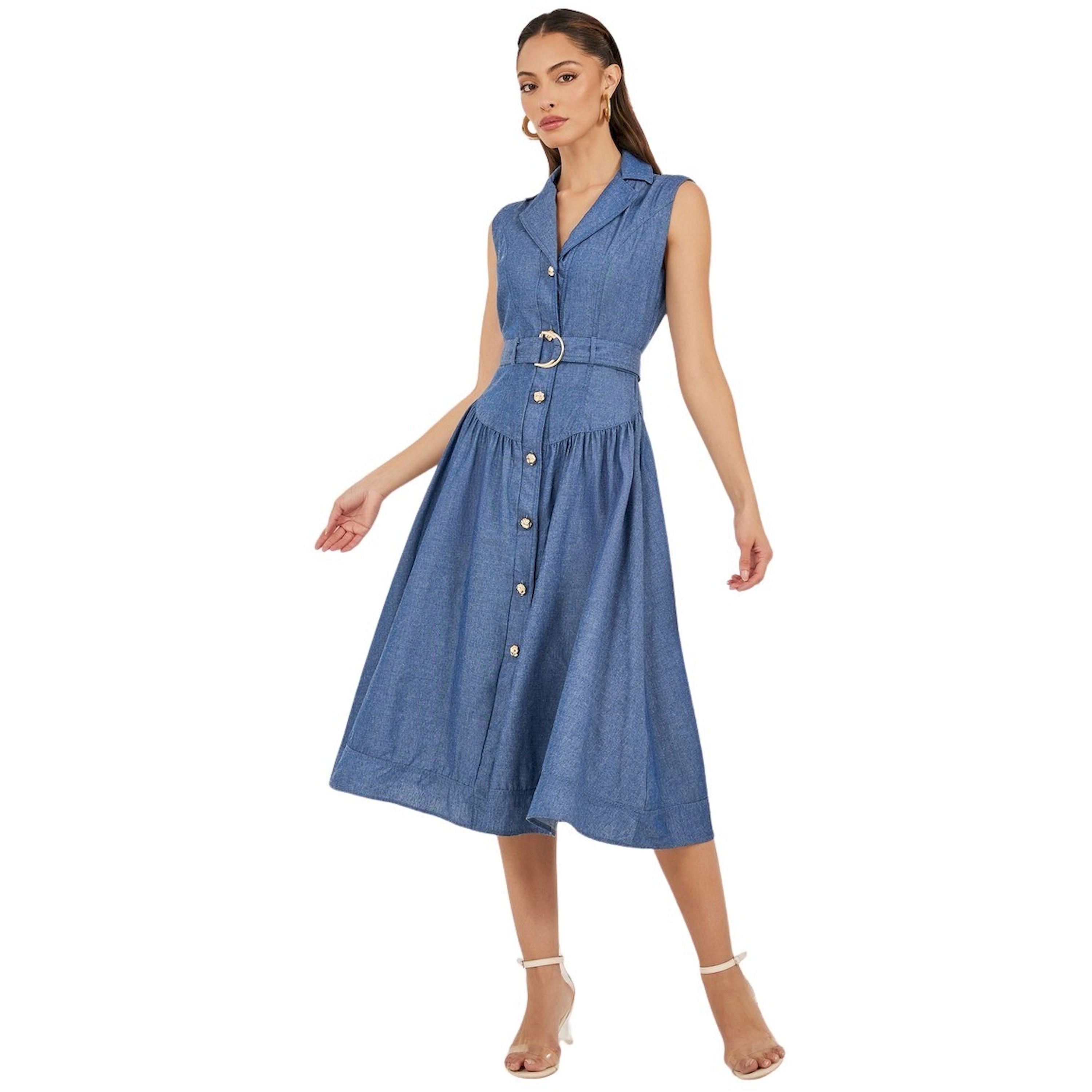 ستايلي - فستان متوسط الطول بقميص بدون أكمام-women-clothing-dresses-image-2