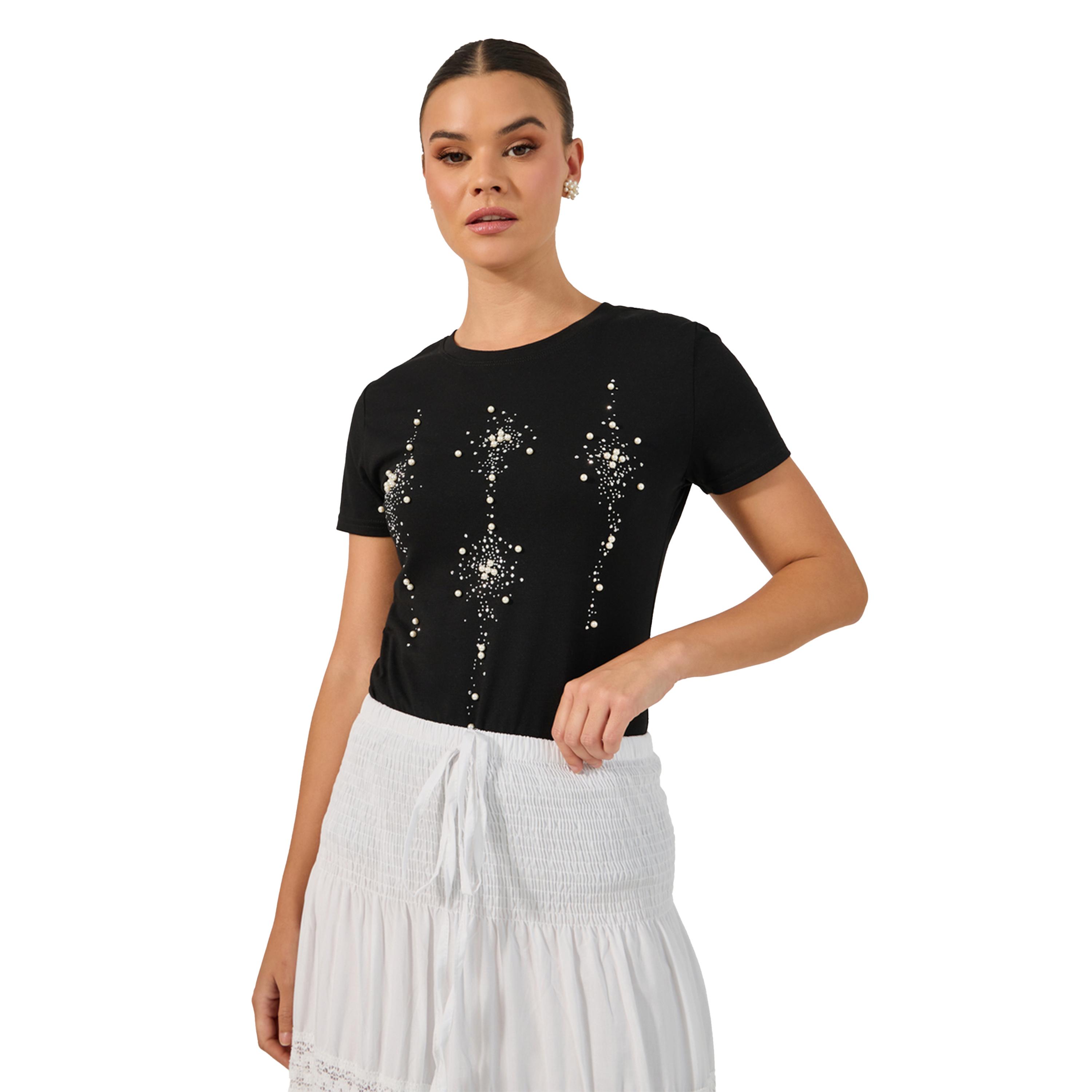 Styli Embellished Fitted Round Neck Short Sleeve T-Shirt-women-clothing-tshirts-image-1