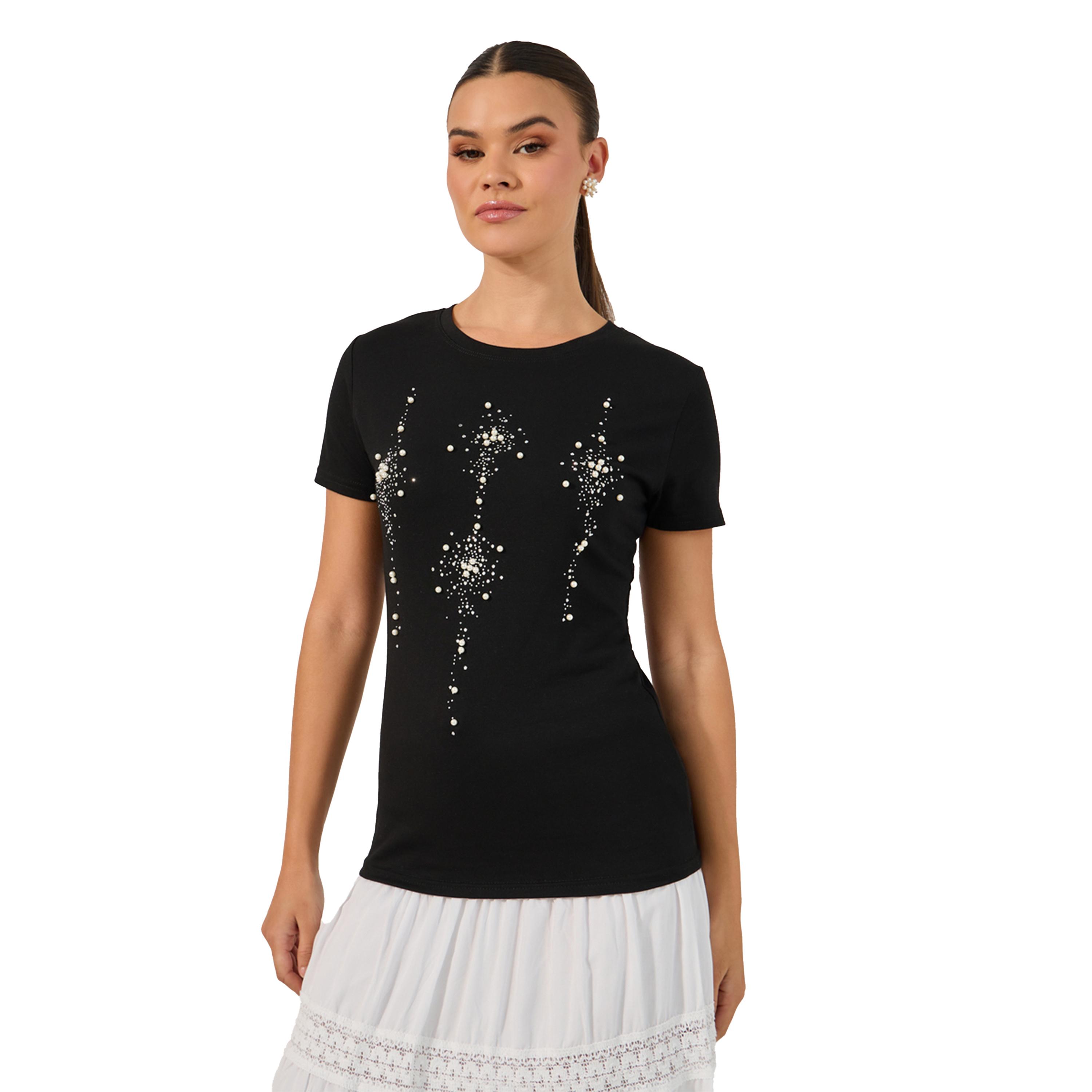 ستايلي - تي شيرت مزين برقبة دائرية وأكمام قصيرة-women-clothing-tshirts-image-2