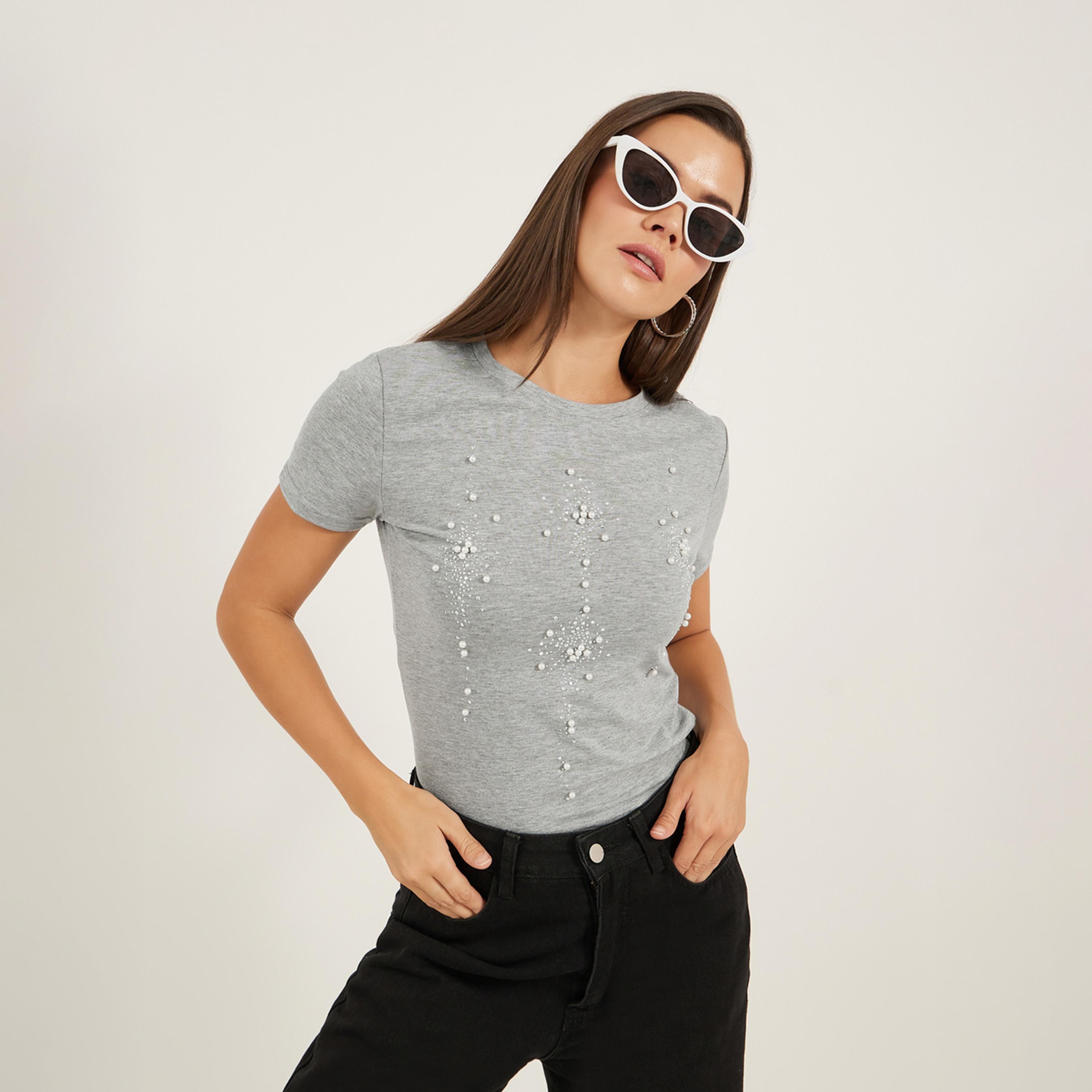 Styli Embellished Round Neck Regular Fit T-Shirt-women-clothing-tshirts-image-1