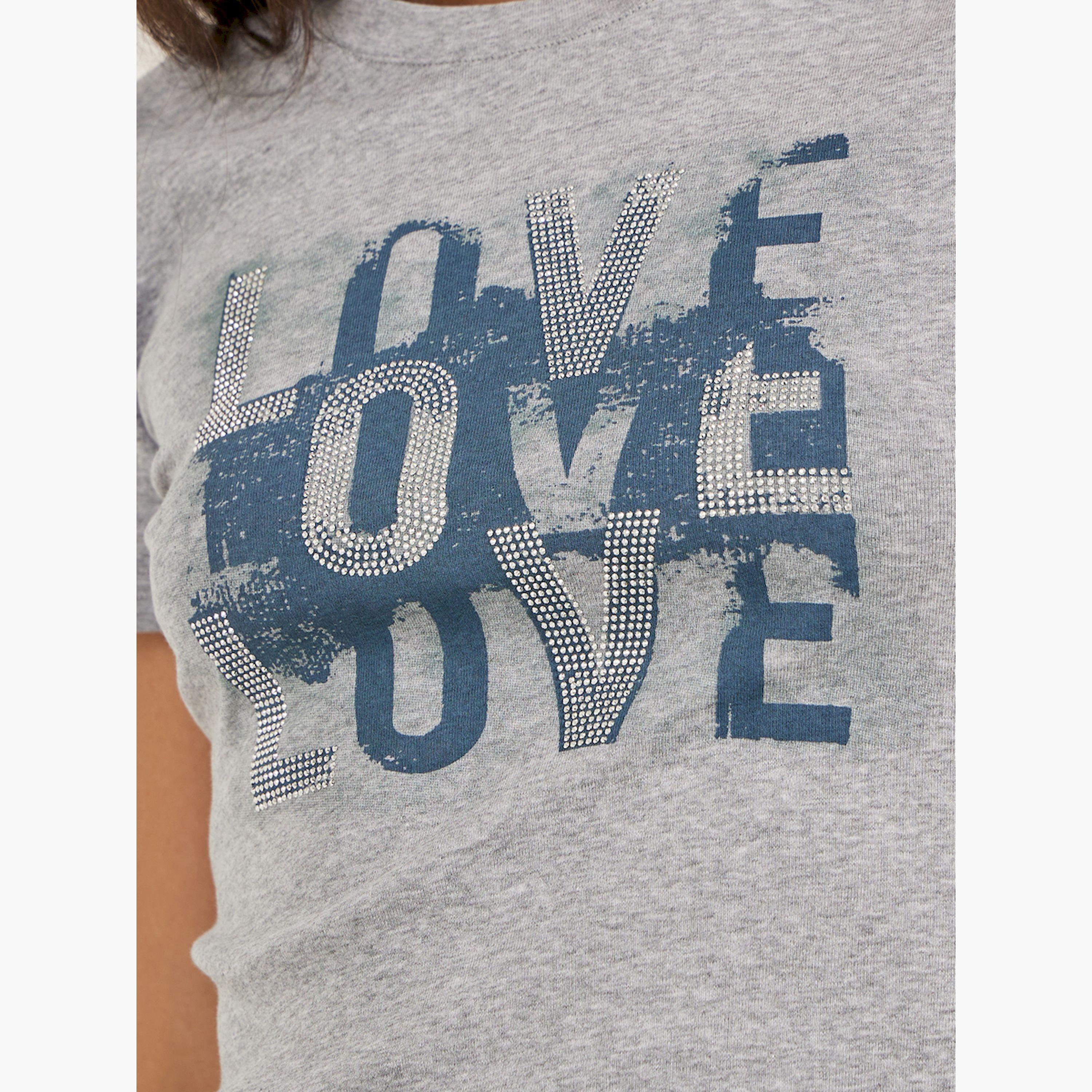 ستايلي -  تي شيرت بأكمام قصيرة ورقبة دائرية وطبعة شعار-women-clothing-tshirts-image-4