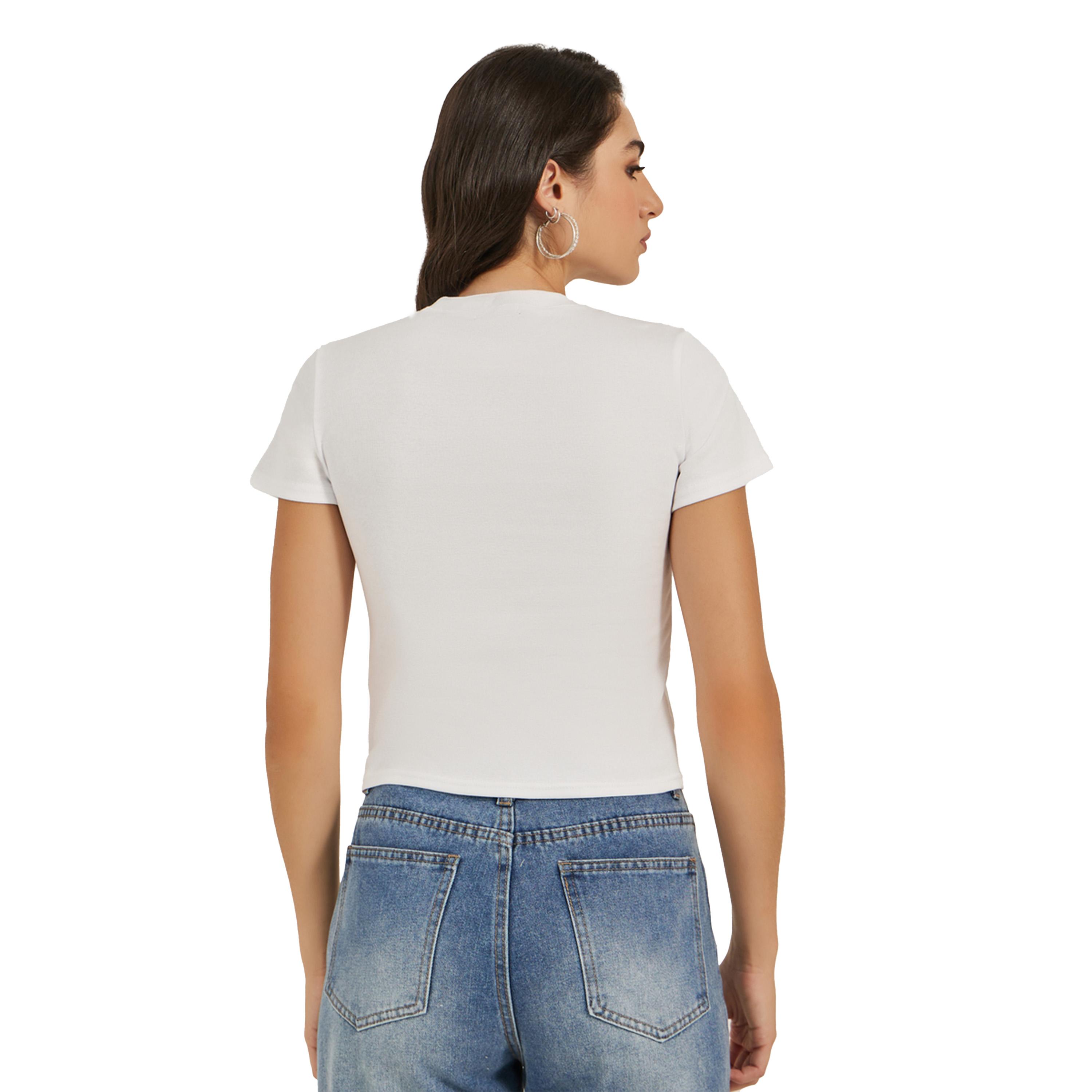 ستايلي -  تي شيرت بأكمام قصيرة ورقبة دائرية وطبعة شعار-women-clothing-tshirts-image-5