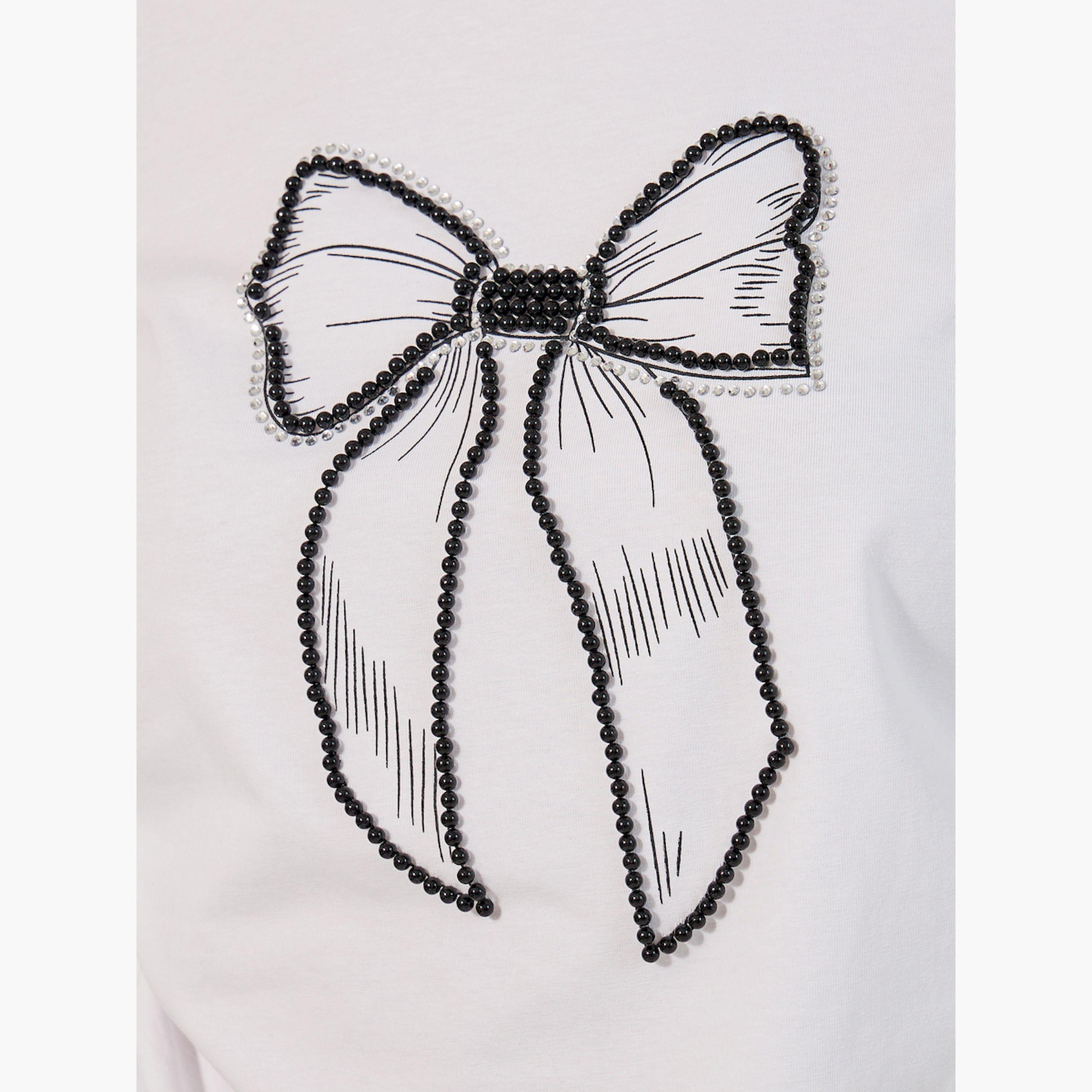 ستايلي -  تي شيرت برقبة دائرية مزين بفيونكة-women-clothing-tshirts-image-3