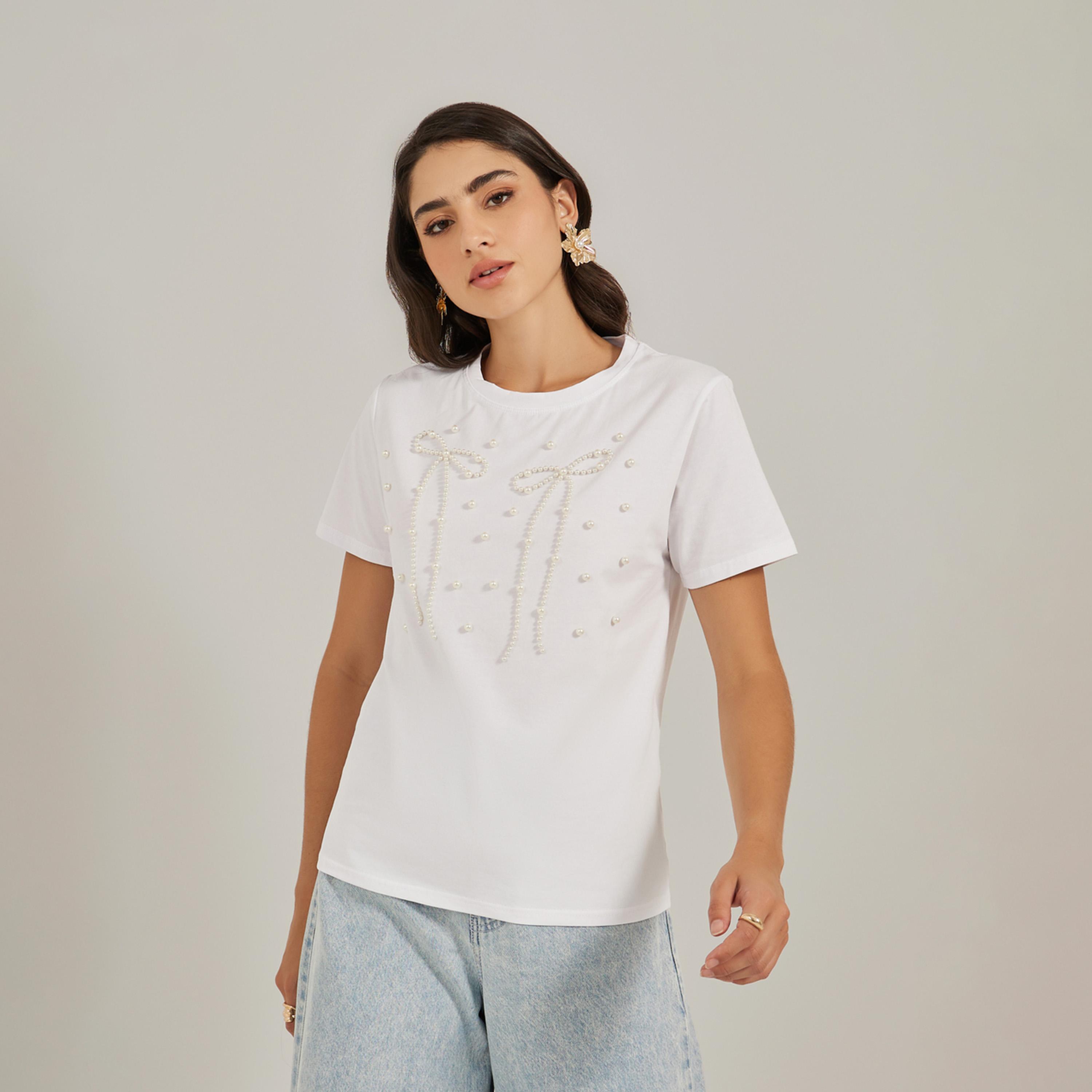 Styli Faux Pearl Embellished Round Neck T-Shirt-women-clothing-tshirts-image-3