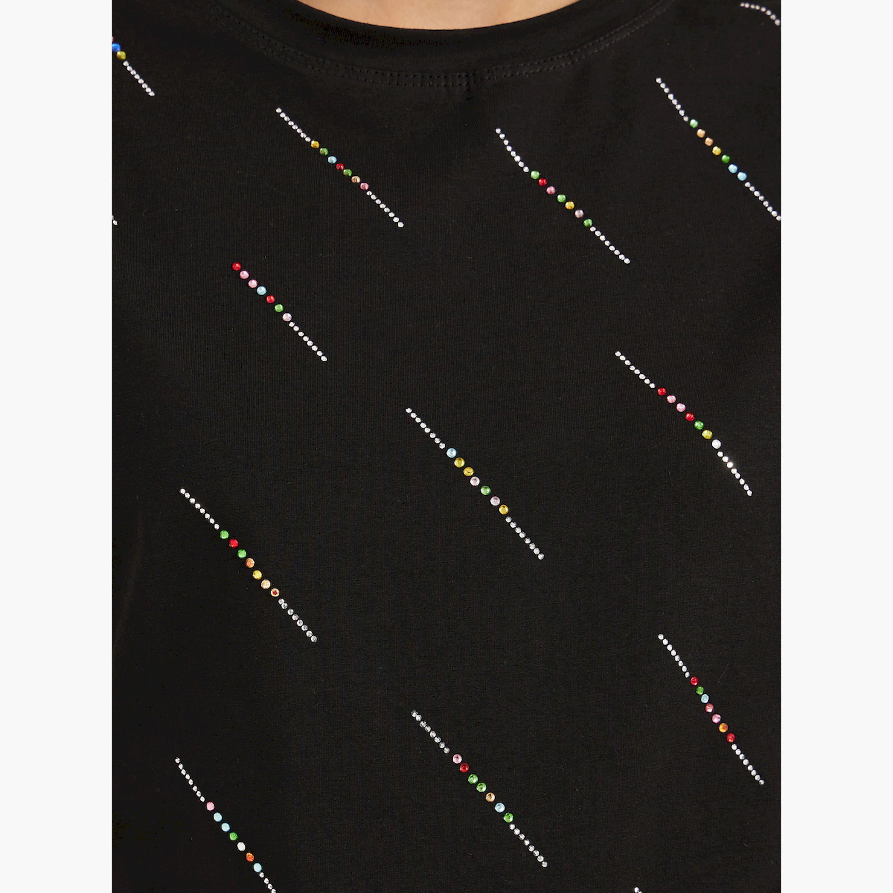 Styli Sequined Embellished Round Neck Short Sleeve T-Shirt-women-clothing-tshirts-image-3
