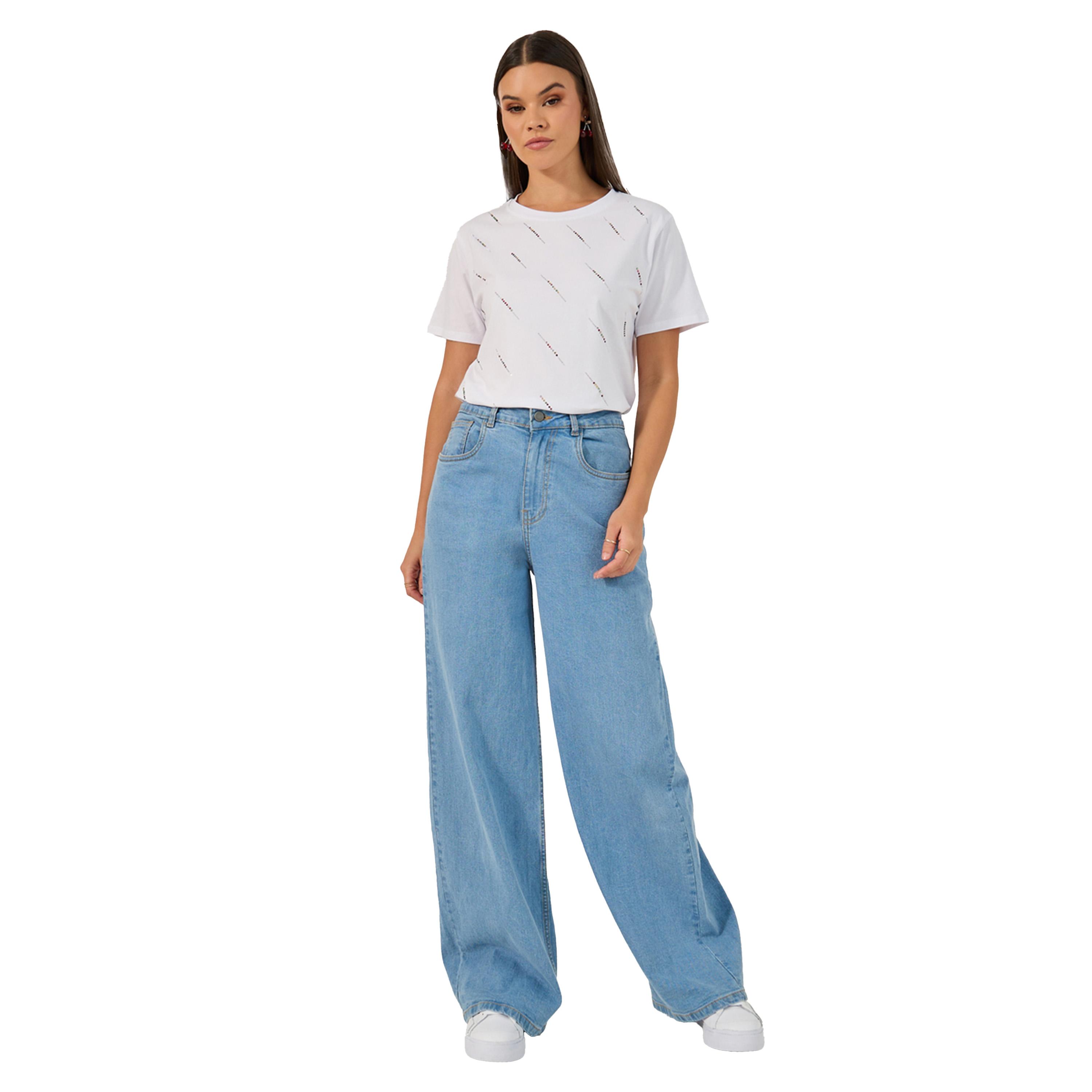 ستايلي -  تي شيرت عادي بأكمام قصيرة ورقبة دائرية مزخرفة-women-clothing-tshirts-image-3