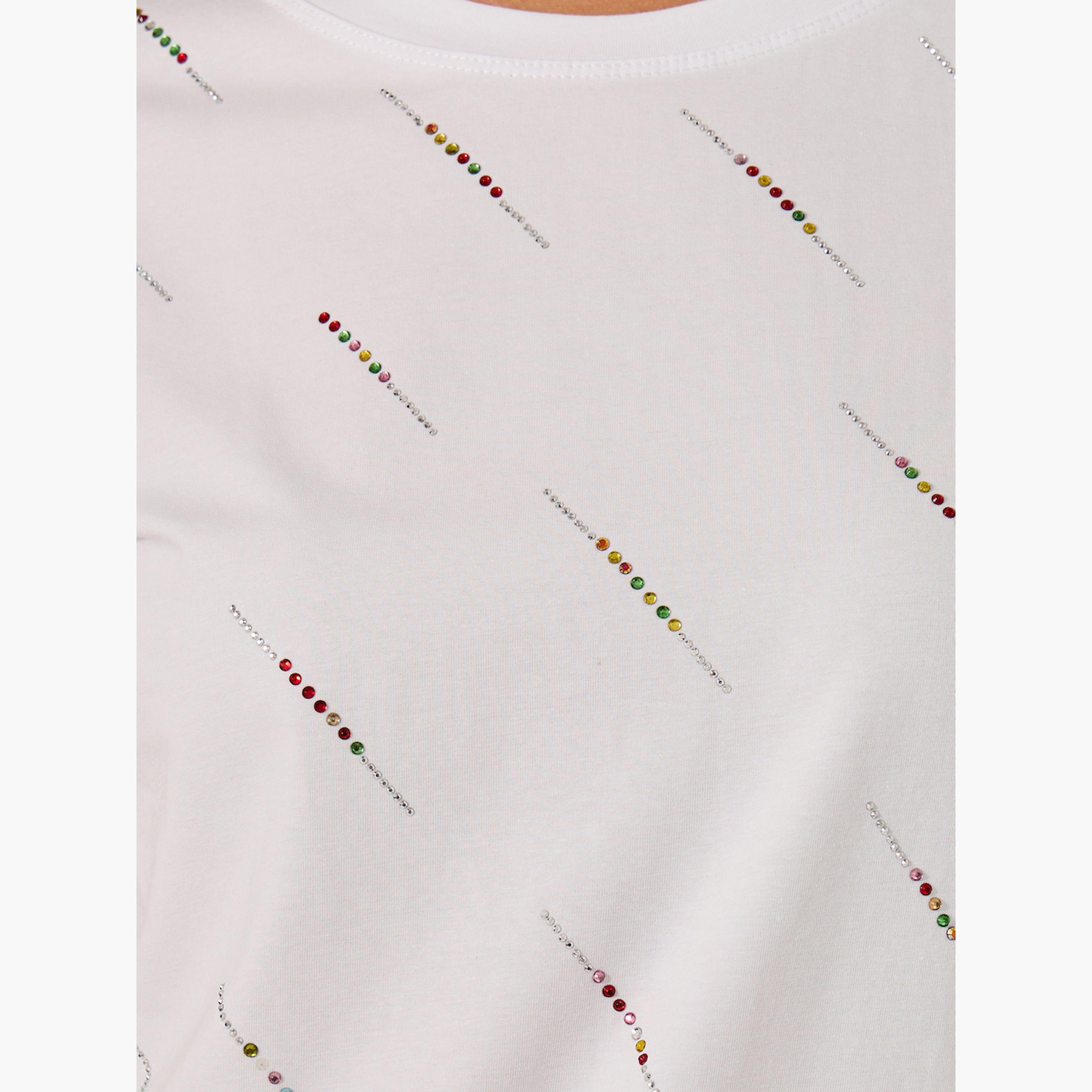 Styli Round Neck Embellished Short Sleeve Regular T-Shirt-women-clothing-tshirts-image-4