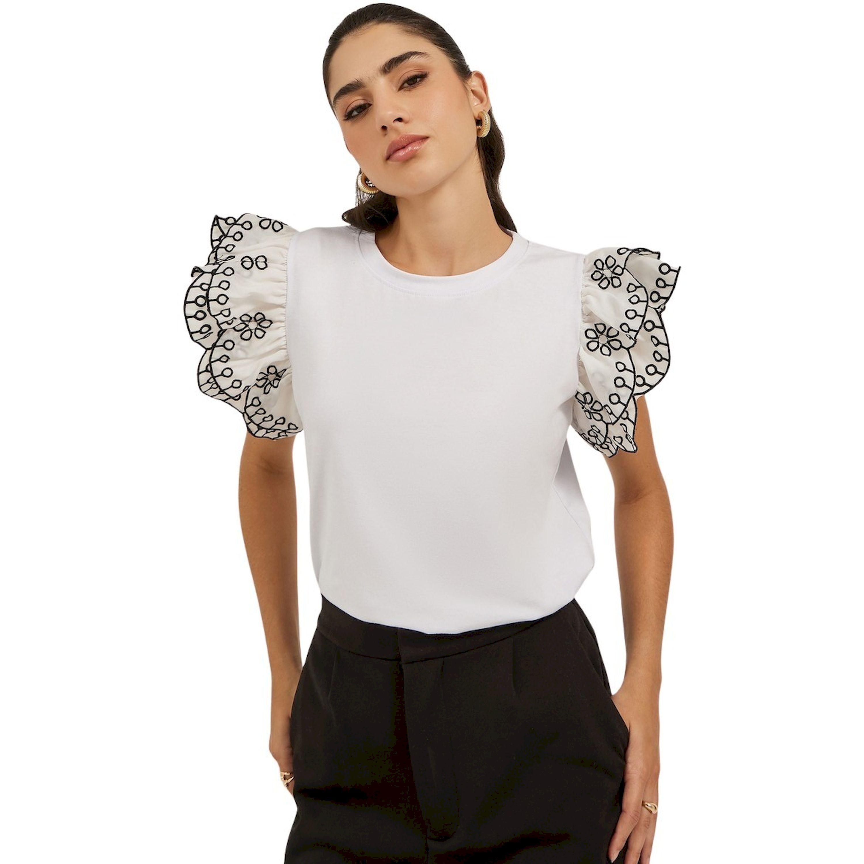 Styli Frill Sleeve Schiffli Round Neck T-Shirt-women-clothing-tshirts-image-1