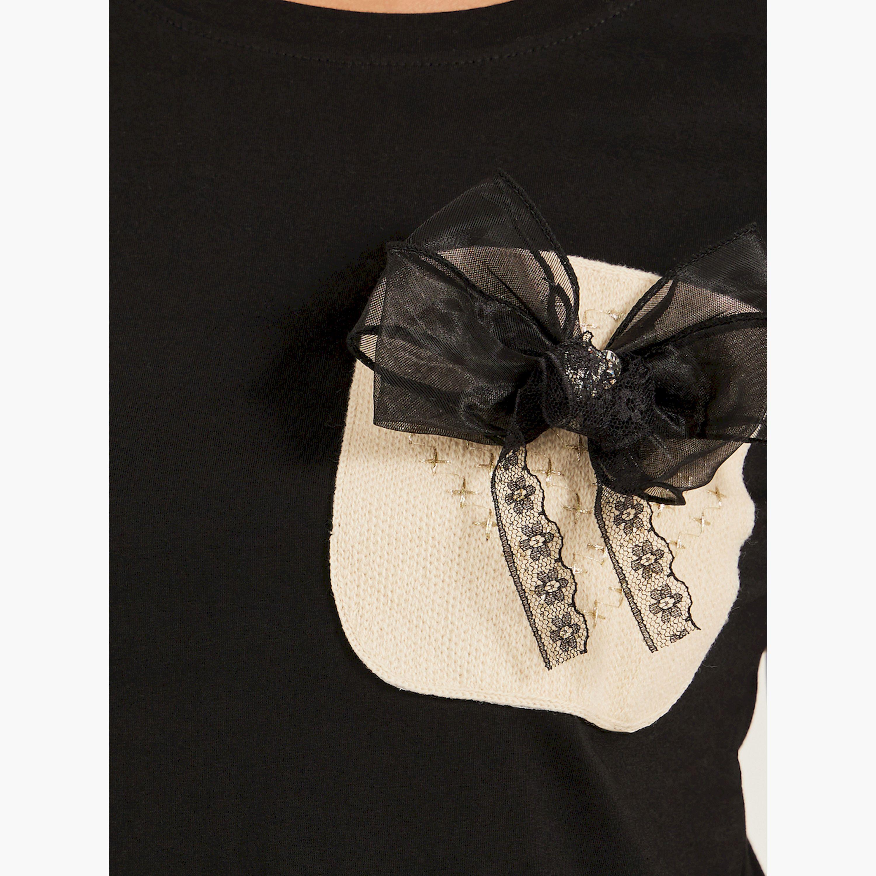 Styli Regular Fit Ruffled Hem Lace Detail T-Shirt with Bow Detail-women-clothing-tshirts-image-3