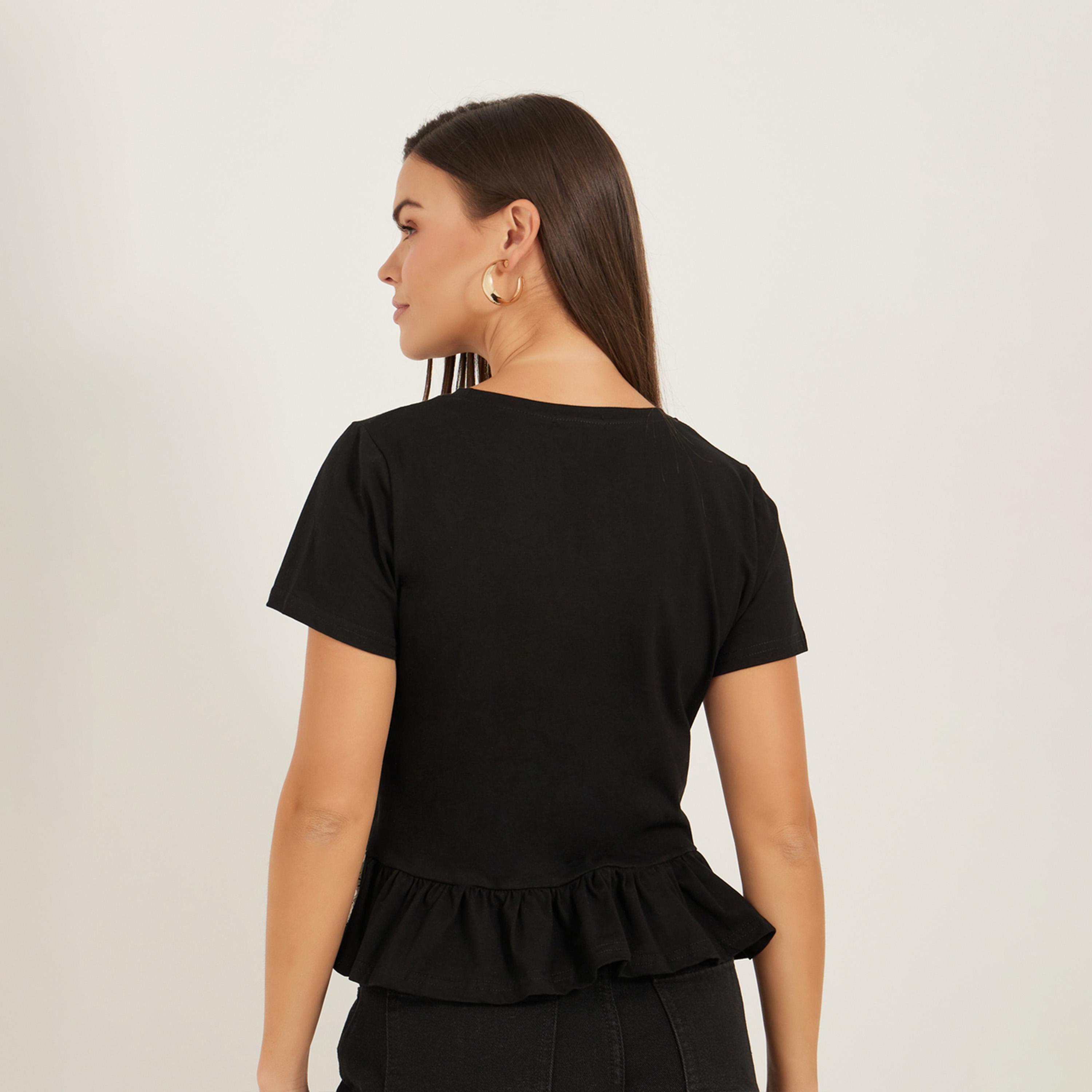 Styli Regular Fit Ruffled Hem Lace Detail T-Shirt with Bow Detail-women-clothing-tshirts-image-4