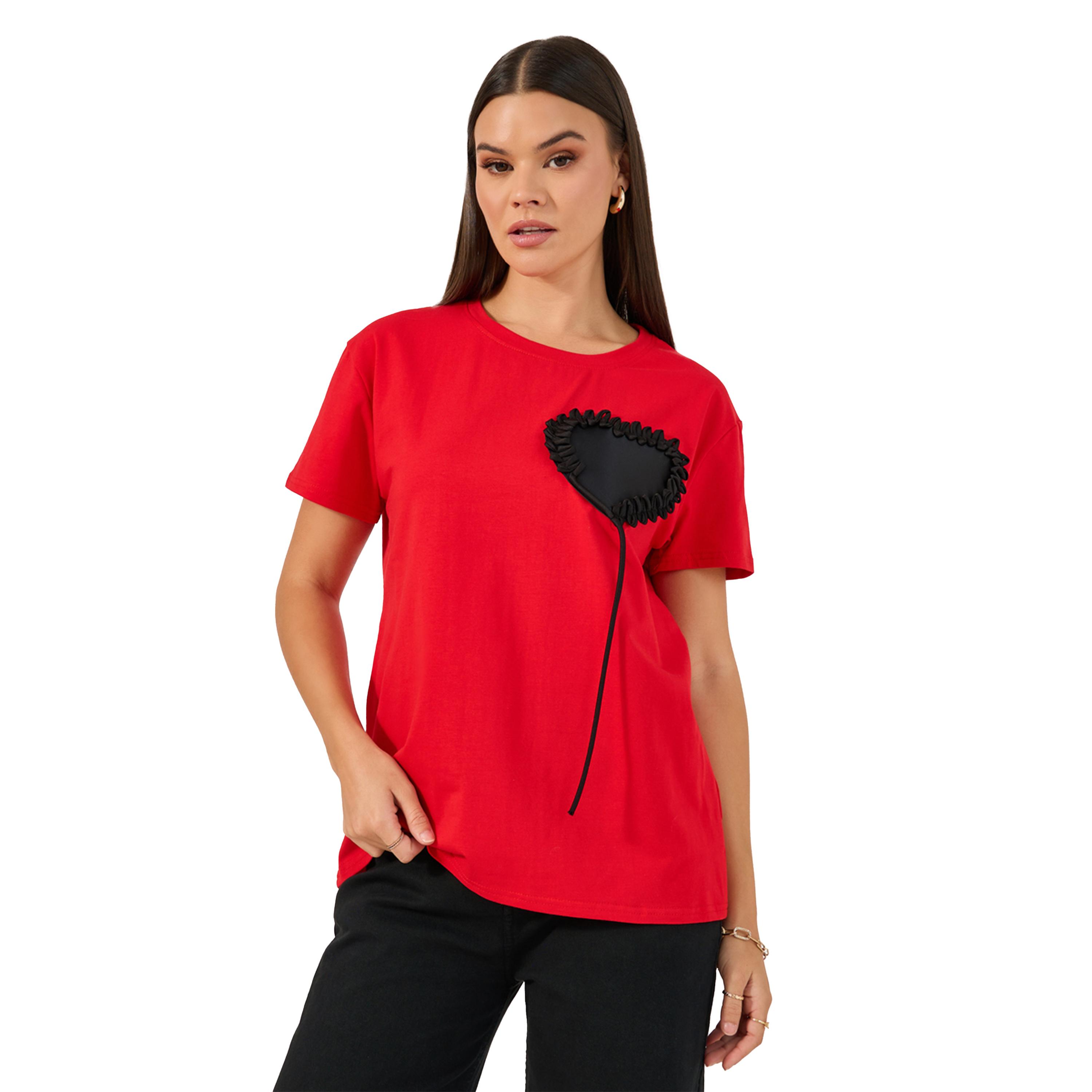 Styli Short Sleeve Heart Applique Detailed Round Neck T-shirt-women-clothing-tshirts-image-1