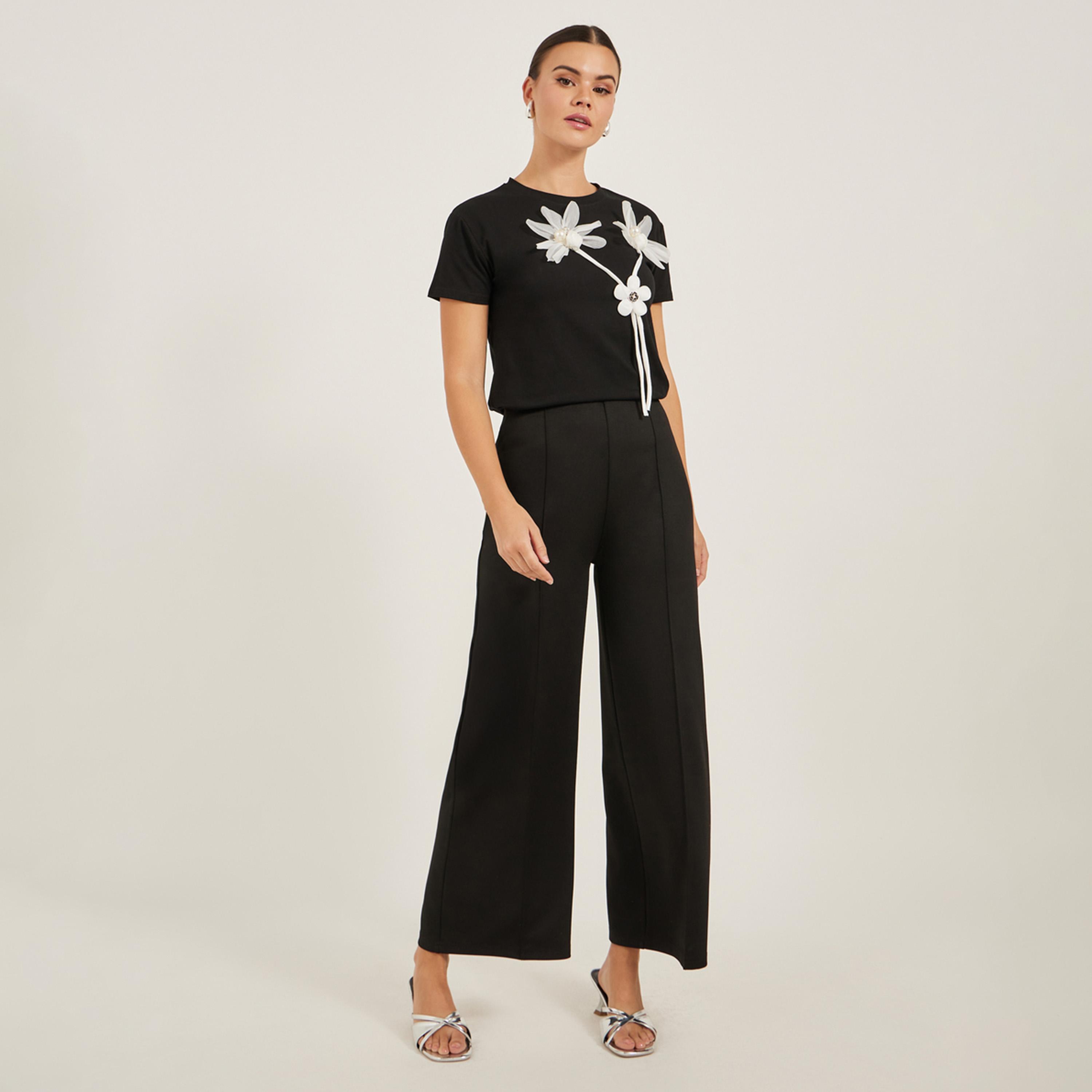 Styli Floral Applique Detail Regular Fit T-Shirt-women-clothing-tshirts-image-3