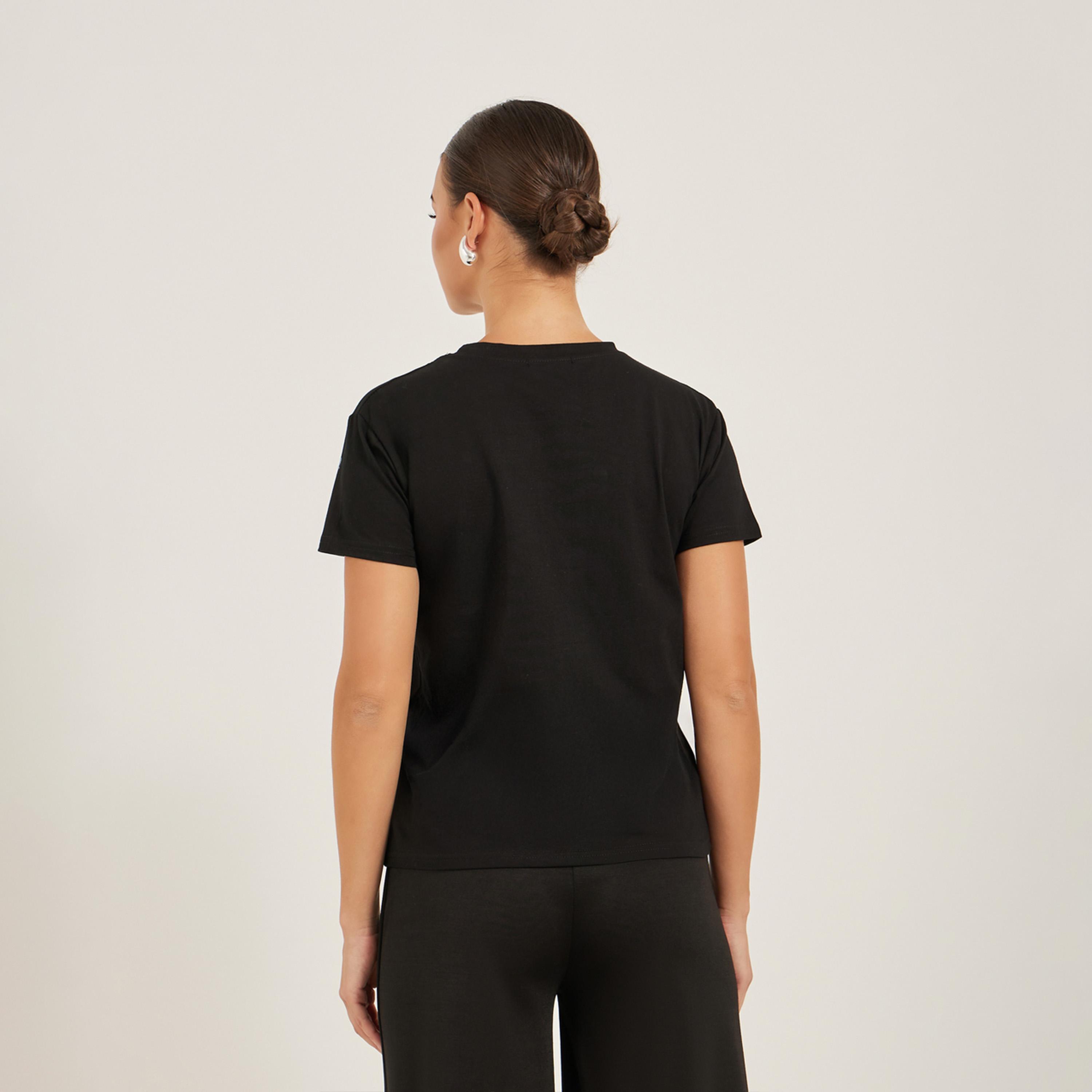 Styli Floral Applique Detail Regular Fit T-Shirt-women-clothing-tshirts-image-6