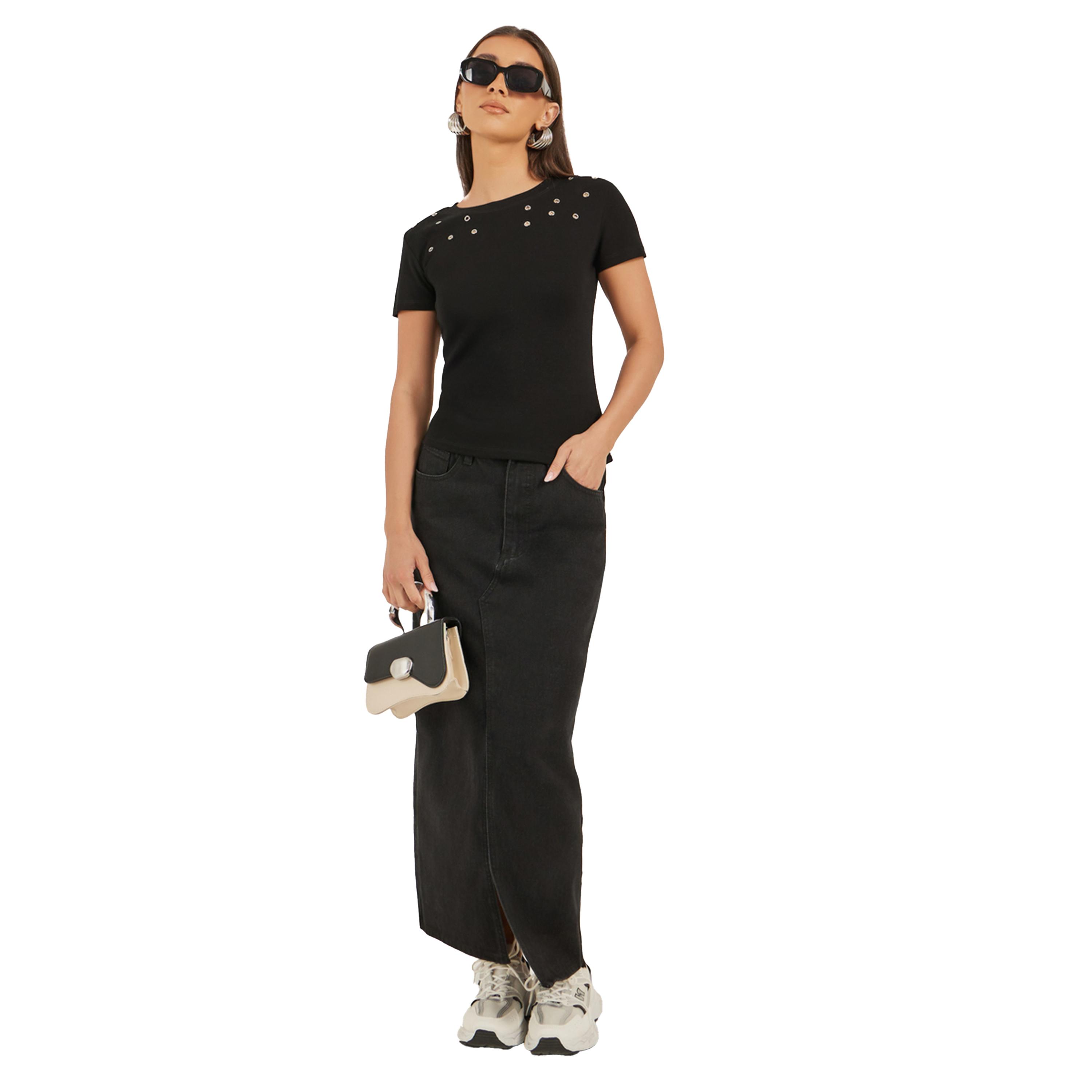 Styli Short Sleeve Eyelet Detailed Round Neck T-Shirt-women-clothing-tshirts-image-2