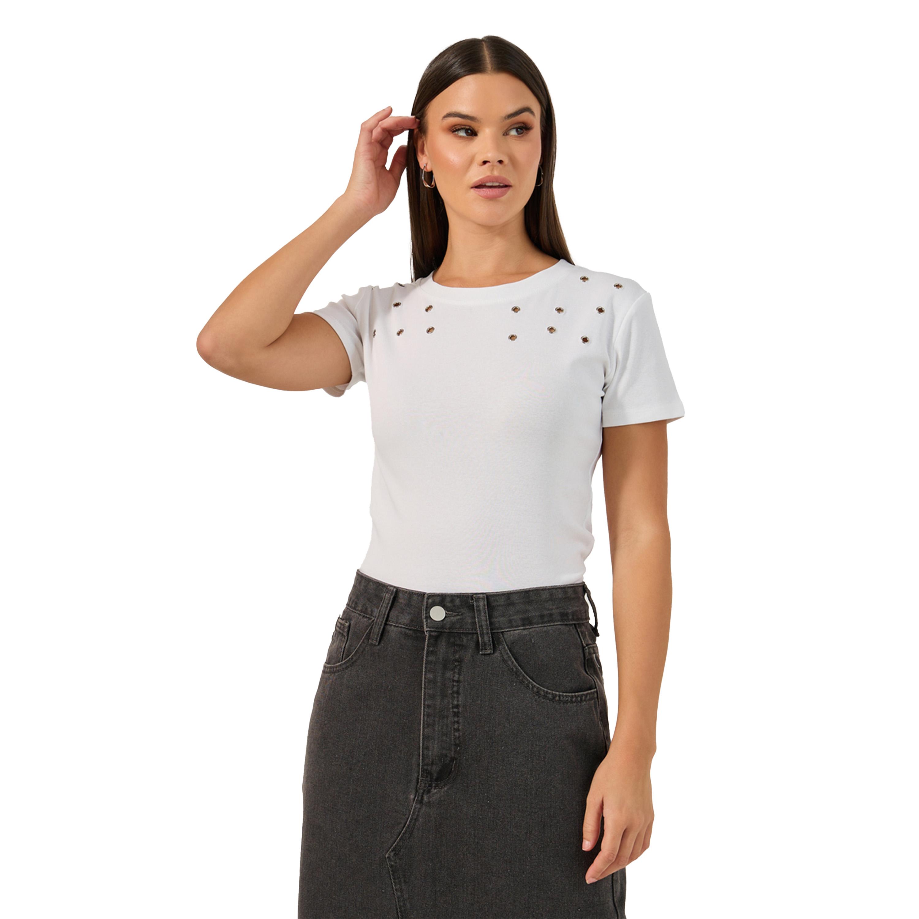 Styli Eyelet Detailed Fitted Round Neck T-shirt-women-clothing-tshirts-image-1