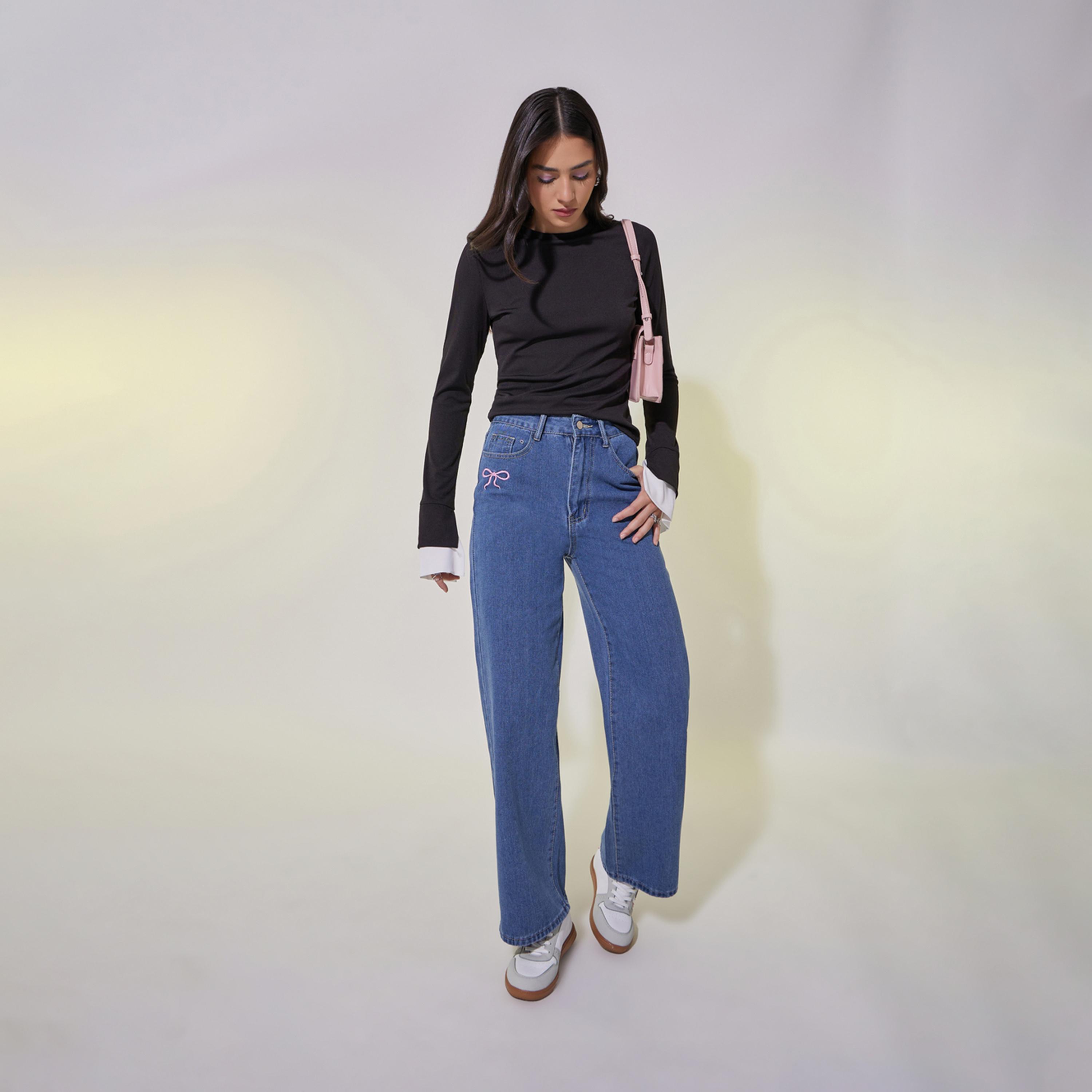 Take Two Bow Embroidered Detail Straight Fit Jeans-women-clothing-bottoms-jeans-image-2