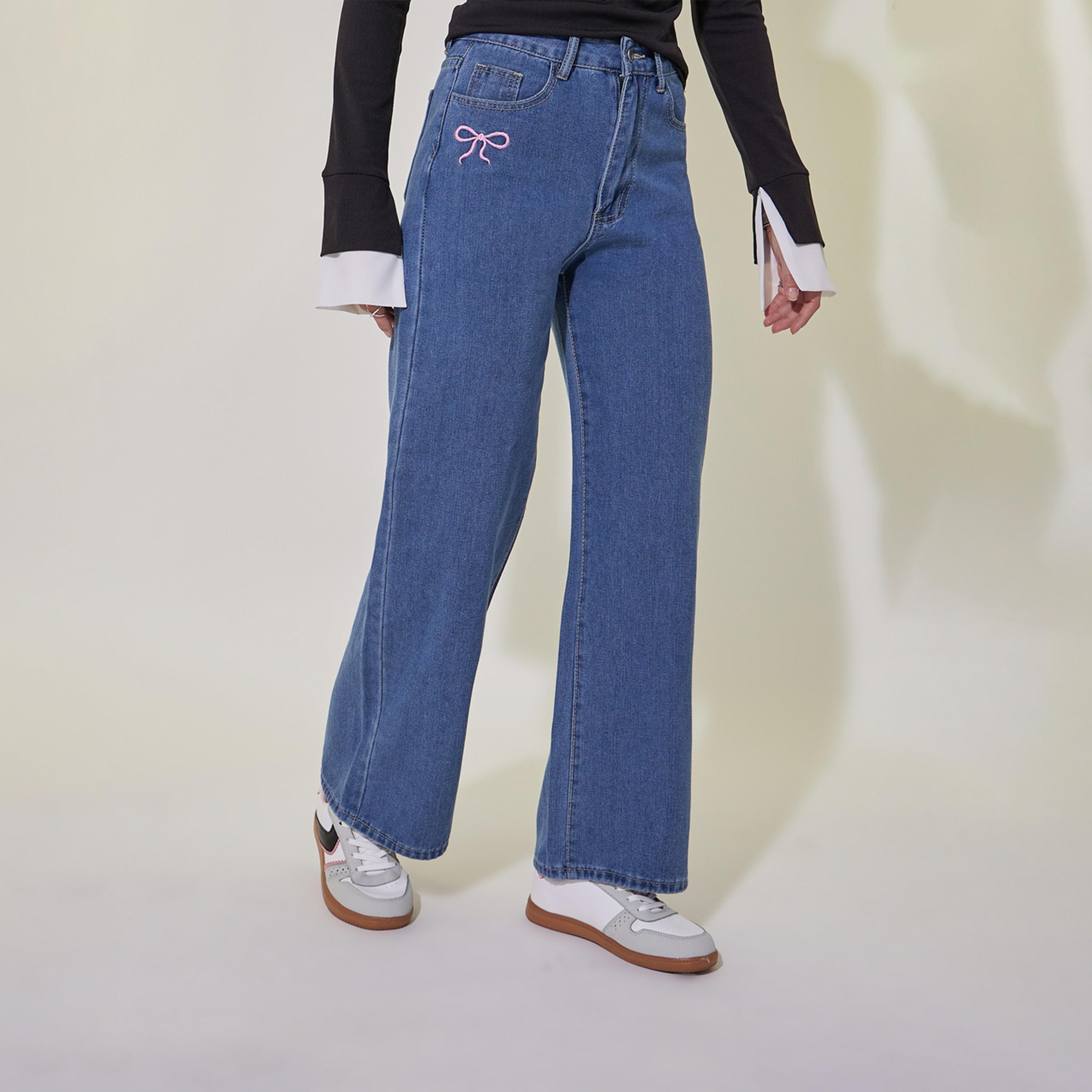 Take Two Bow Embroidered Detail Straight Fit Jeans-women-clothing-bottoms-jeans-image-3