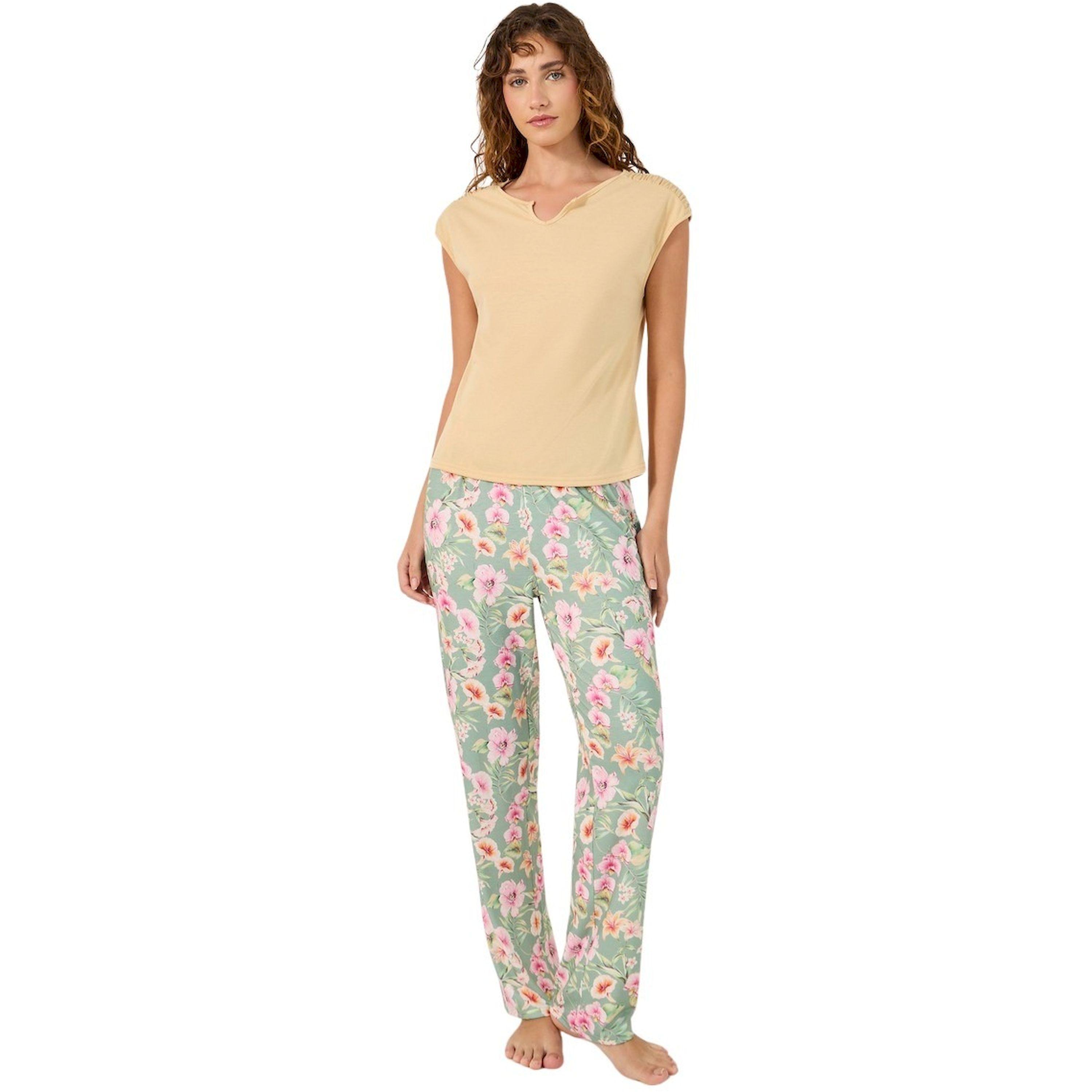 Styli Solid Gathered Shoulder Top and Printed Pyjama Pants Set-women-clothing-nightwear-pyjamas-longsets-image-1