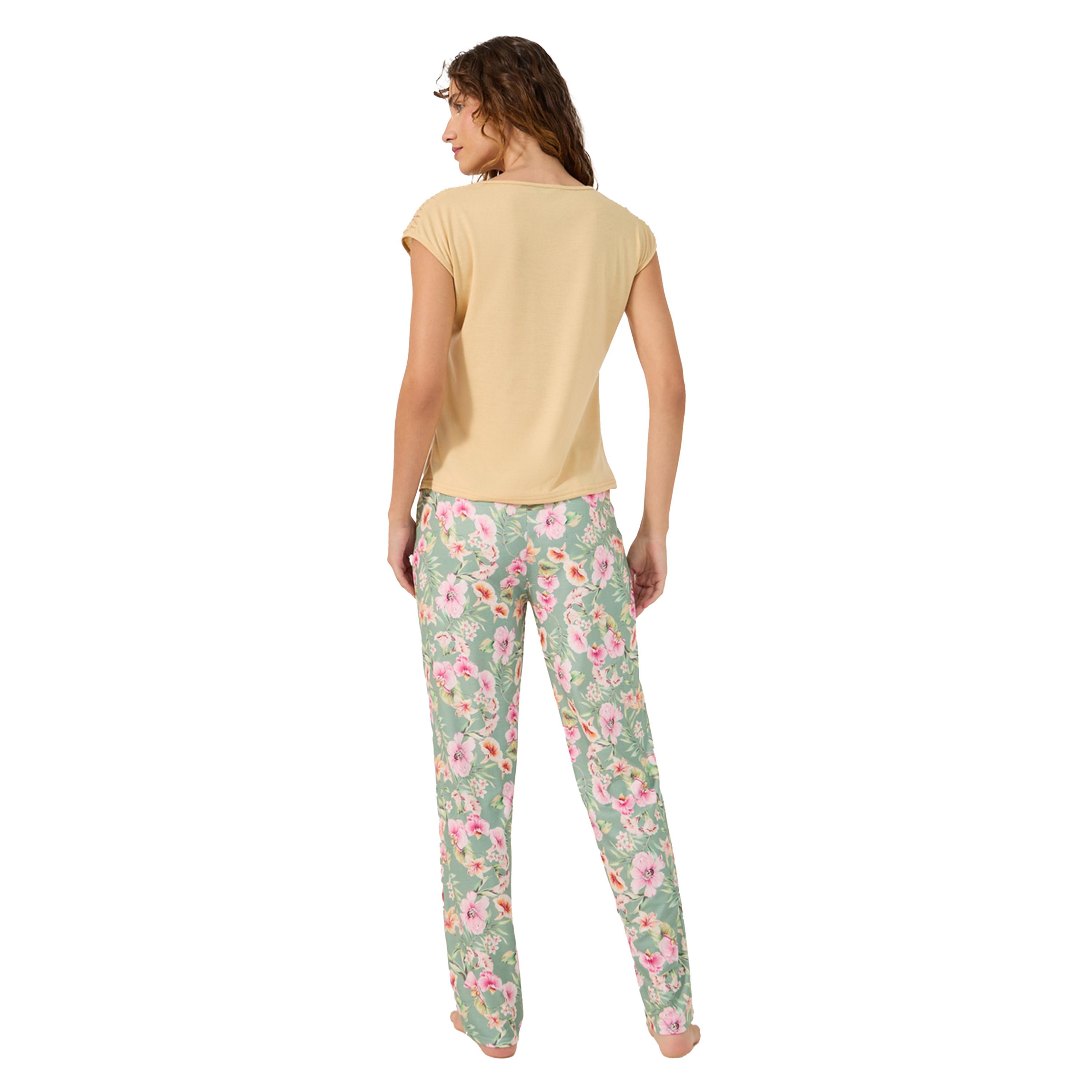 Styli Solid Gathered Shoulder Top and Printed Pyjama Pants Set-women-clothing-nightwear-pyjamas-longsets-image-5