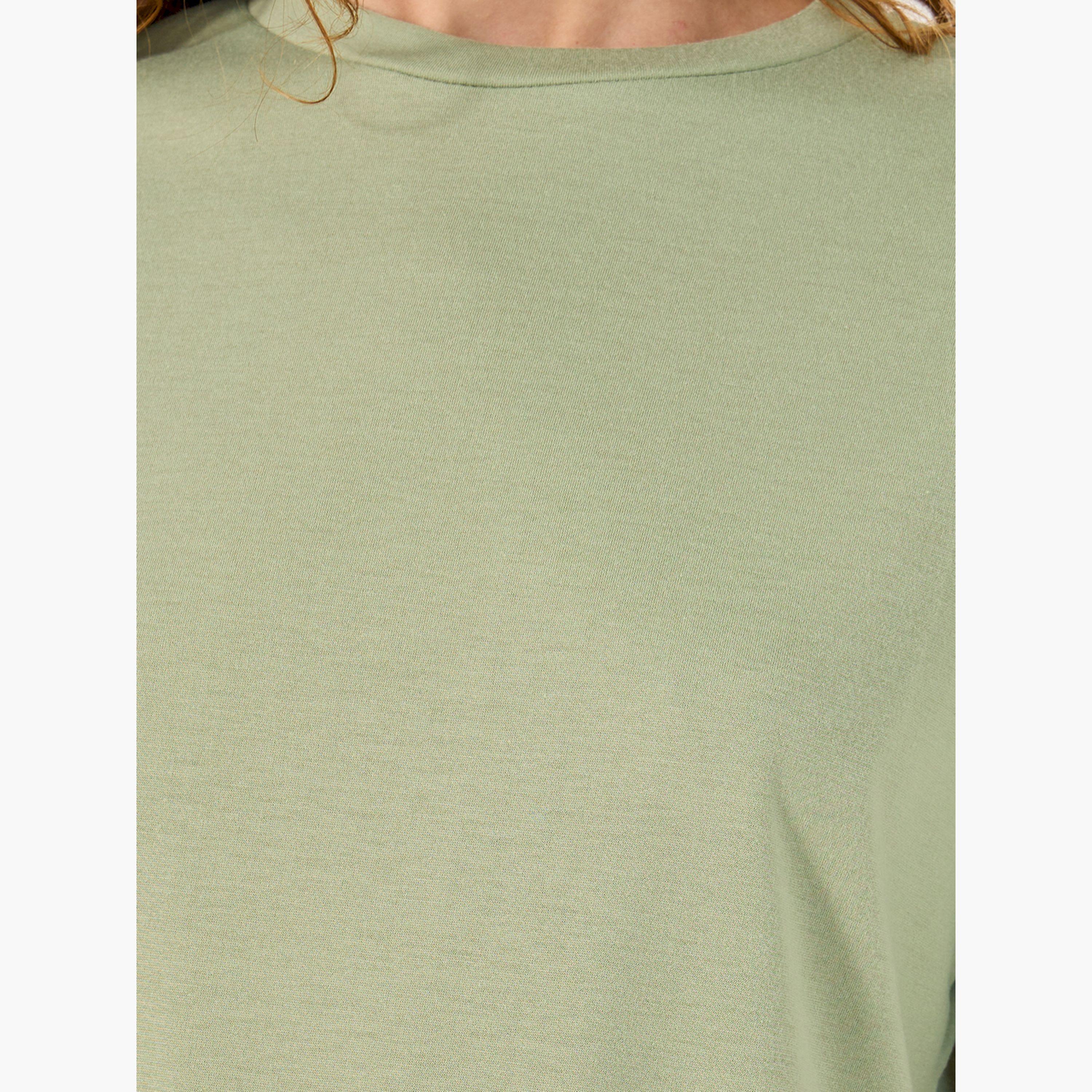Styli Solid Dropped Shoulder T-Shirt and Leaf Printed Pyjama Pants Set-women-clothing-nightwear-pyjamas-longsets-image-4