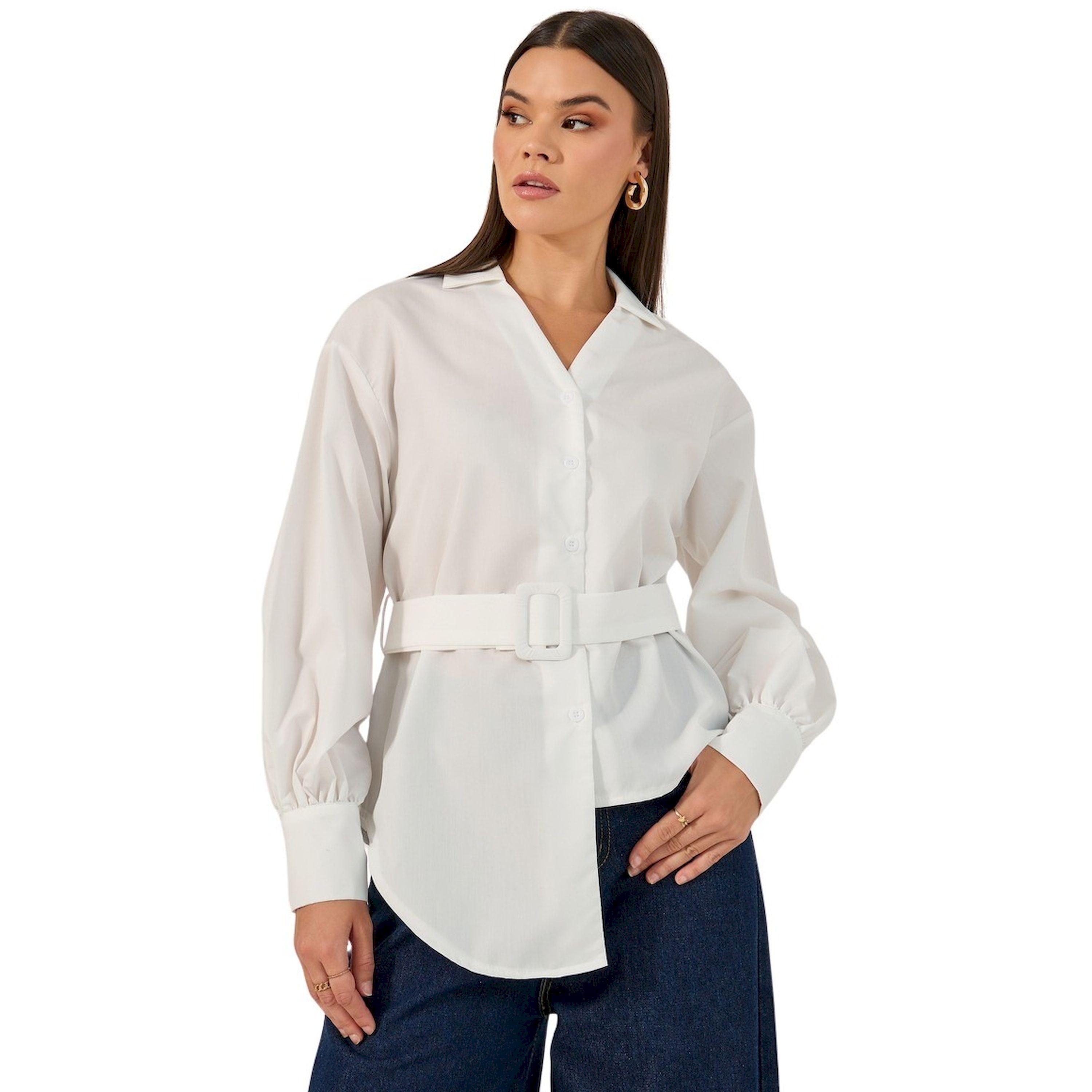 Styli Solid Button-Down Collar Plain Shirt with Belted-women-clothing-shirtsandblouses-shirts-image-1