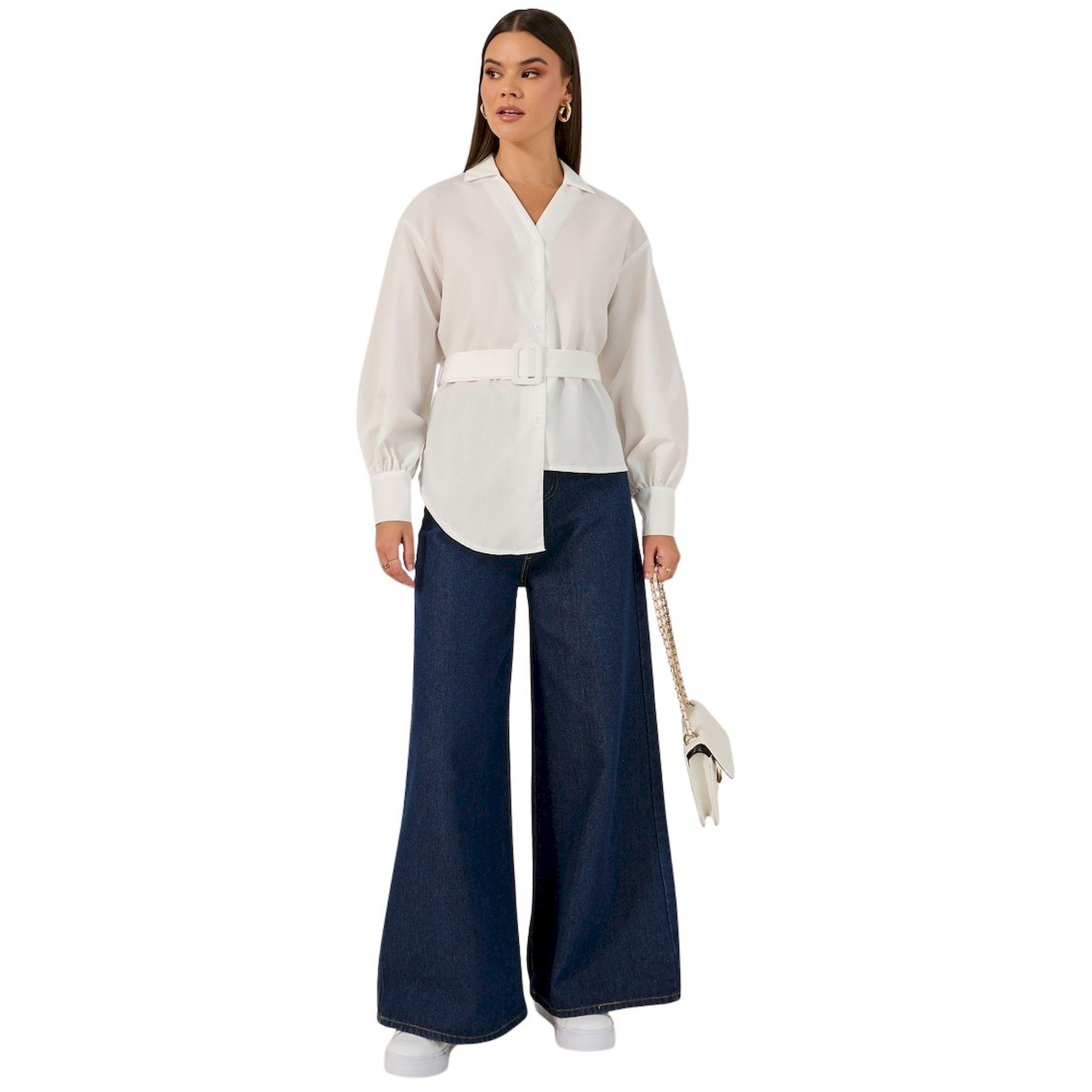 Styli Solid Button-Down Collar Plain Shirt with Belted-women-clothing-shirtsandblouses-shirts-image-2