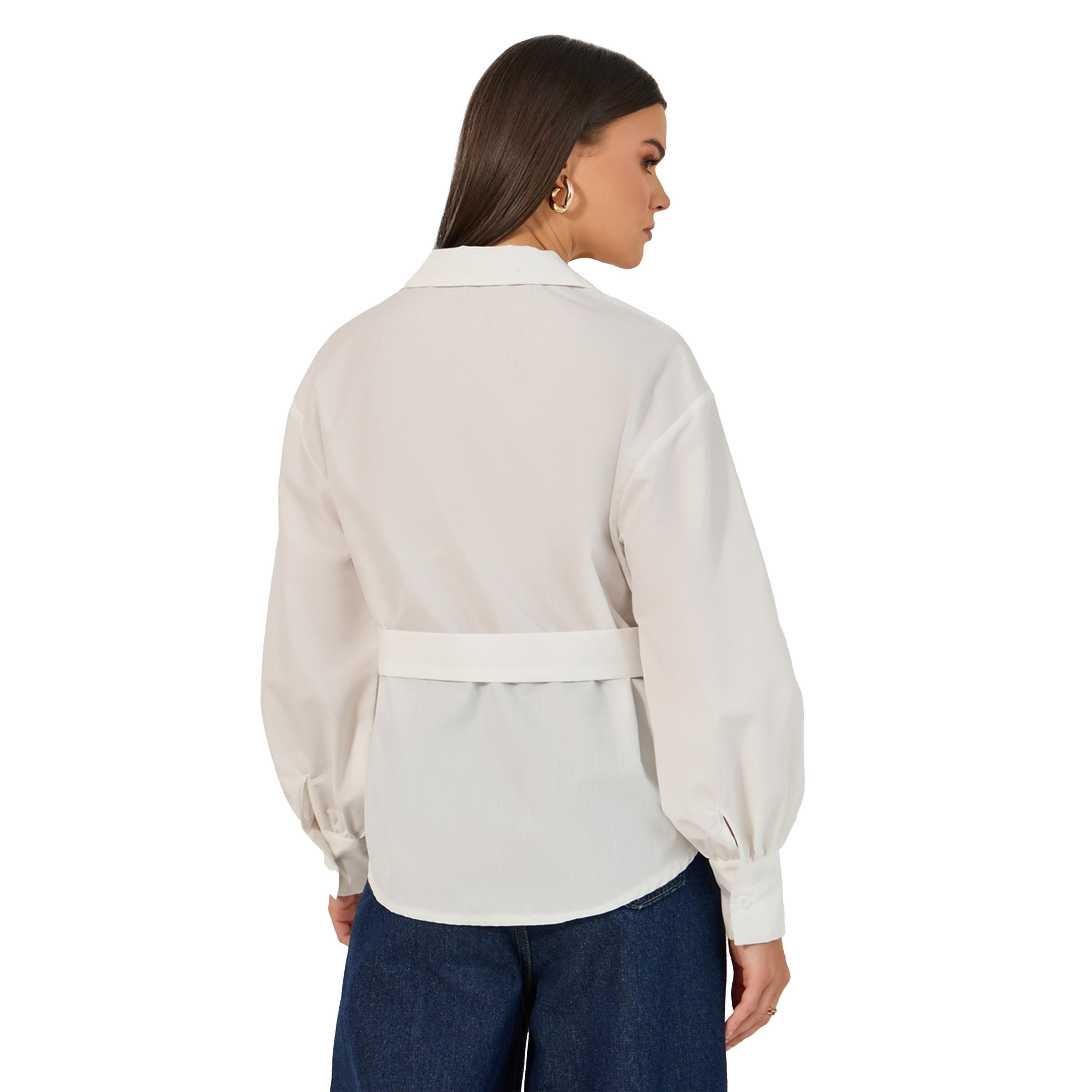 Styli Solid Button-Down Collar Plain Shirt with Belted-women-clothing-shirtsandblouses-shirts-image-4