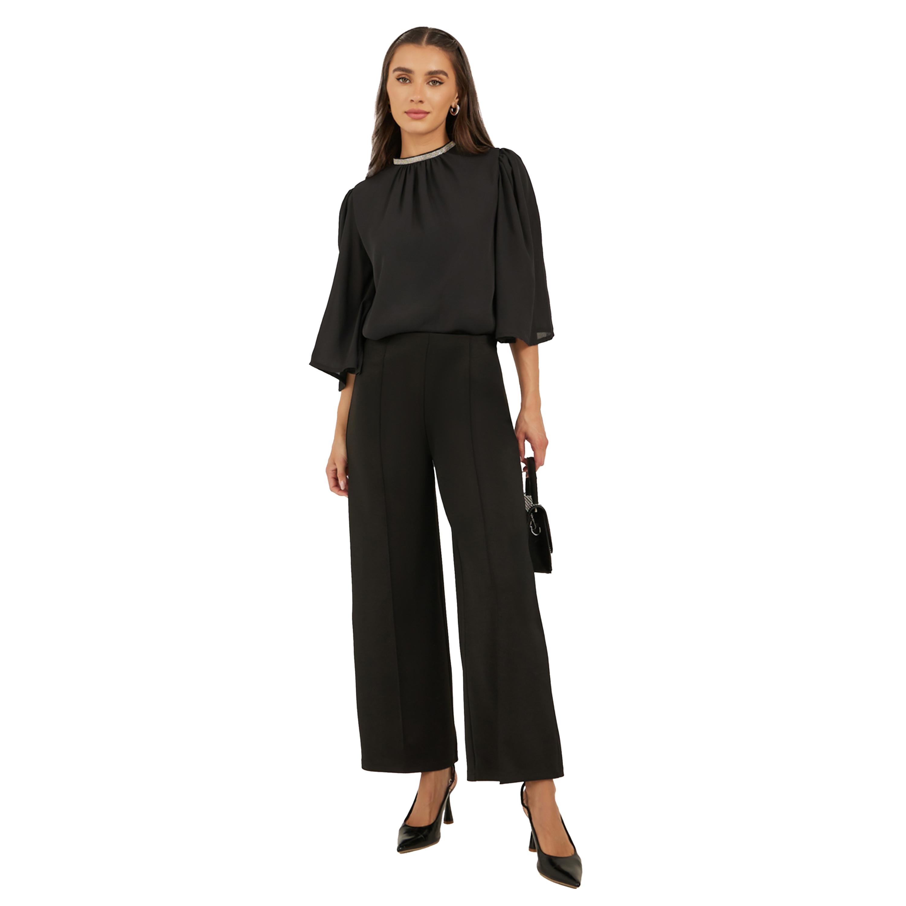 ستايلي - بلوزة بأكمام ملاك واسعة وفتحة رقبة مزينة-women-clothing-shirtsandblouses-blouses-image-3