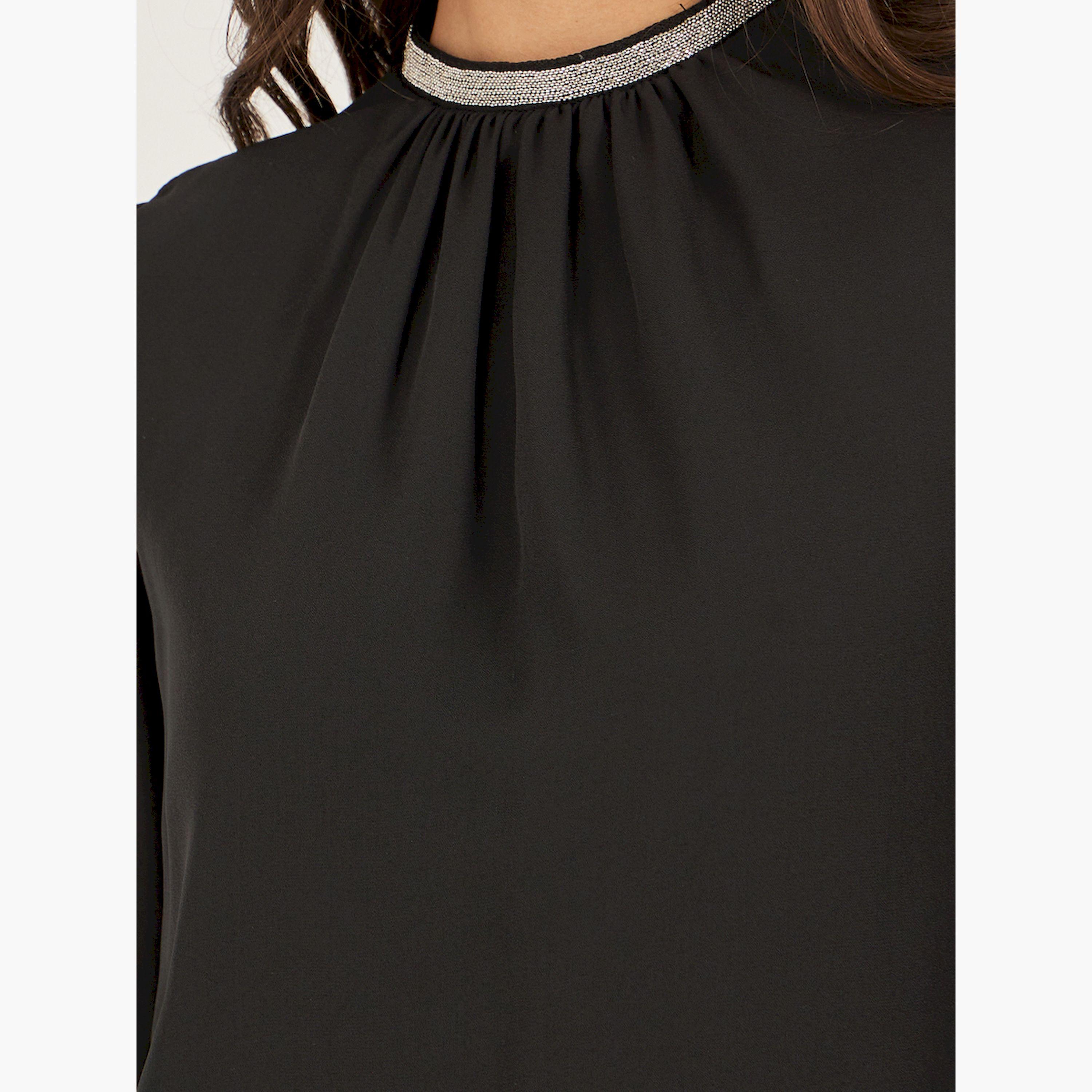 ستايلي - بلوزة بأكمام ملاك واسعة وفتحة رقبة مزينة-women-clothing-shirtsandblouses-blouses-image-4