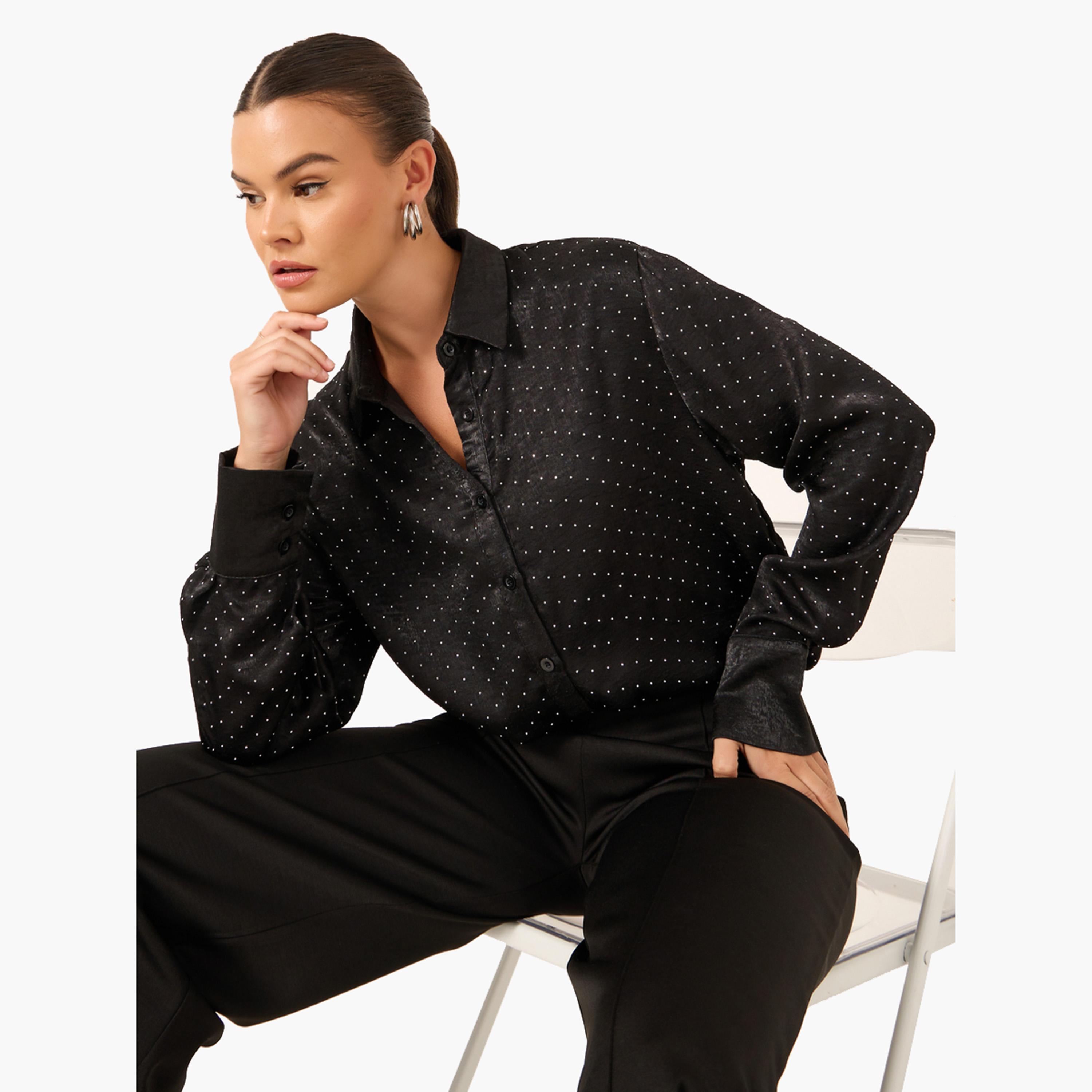 Styli Embellished Collared Long Sleeves Oversized Shirt-women-clothing-shirtsandblouses-shirts-image-3