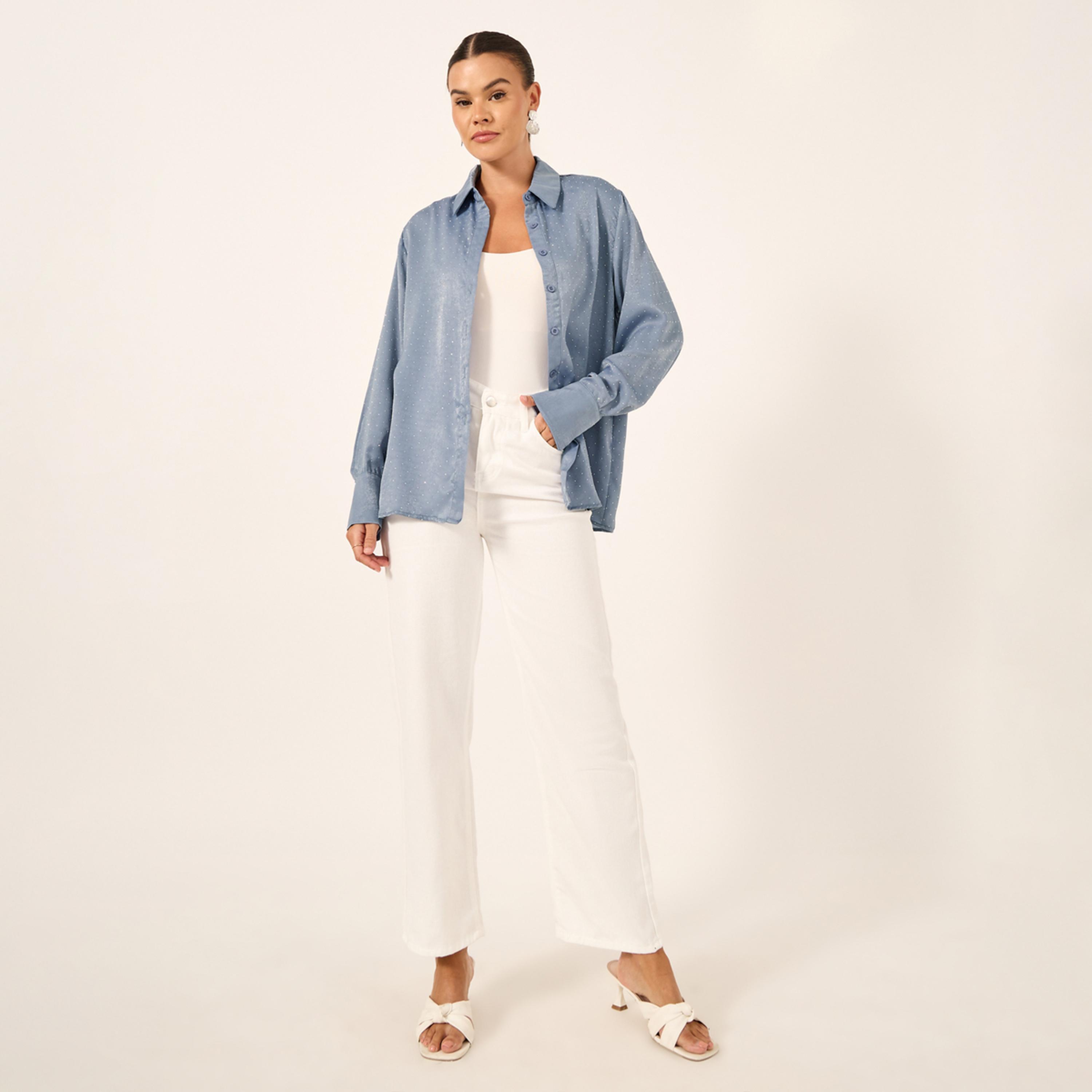 Styli Embellished Collared Long Sleeves Oversized Shirt-women-clothing-shirtsandblouses-shirts-image-2
