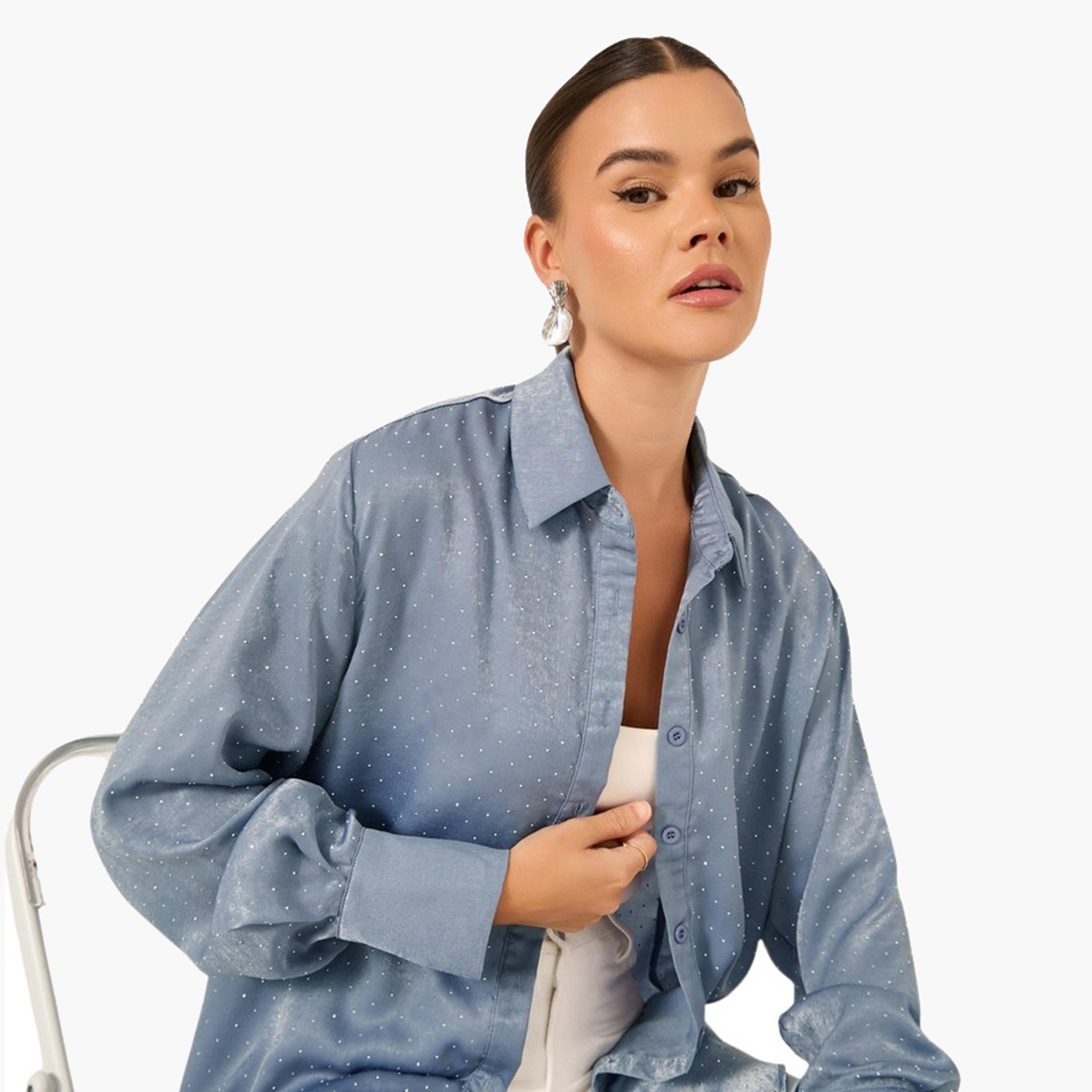 Styli Embellished Collared Long Sleeves Oversized Shirt-women-clothing-shirtsandblouses-shirts-image-3