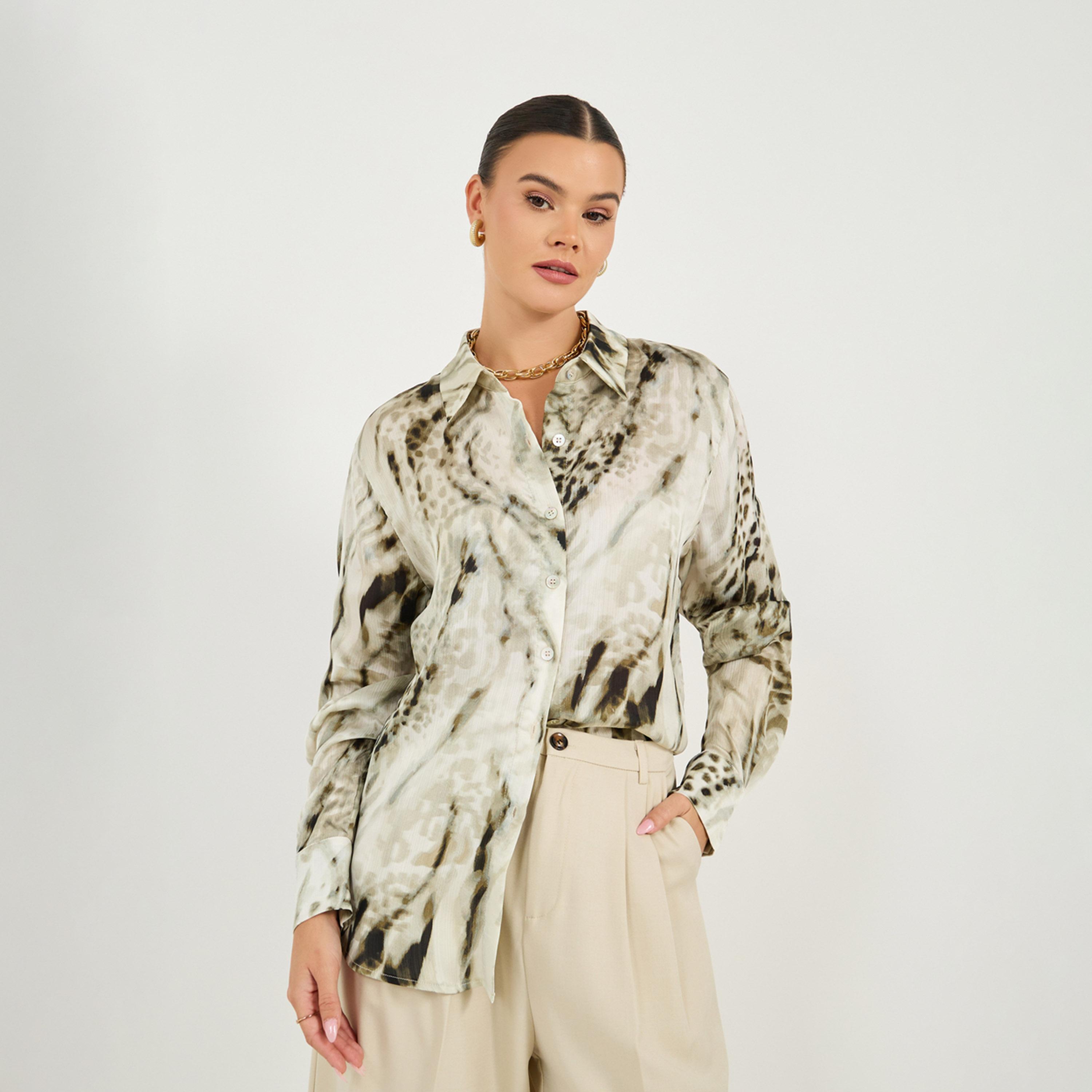 Styli Animal Print Collared Oversized Shirt-women-clothing-shirtsandblouses-shirts-image-1