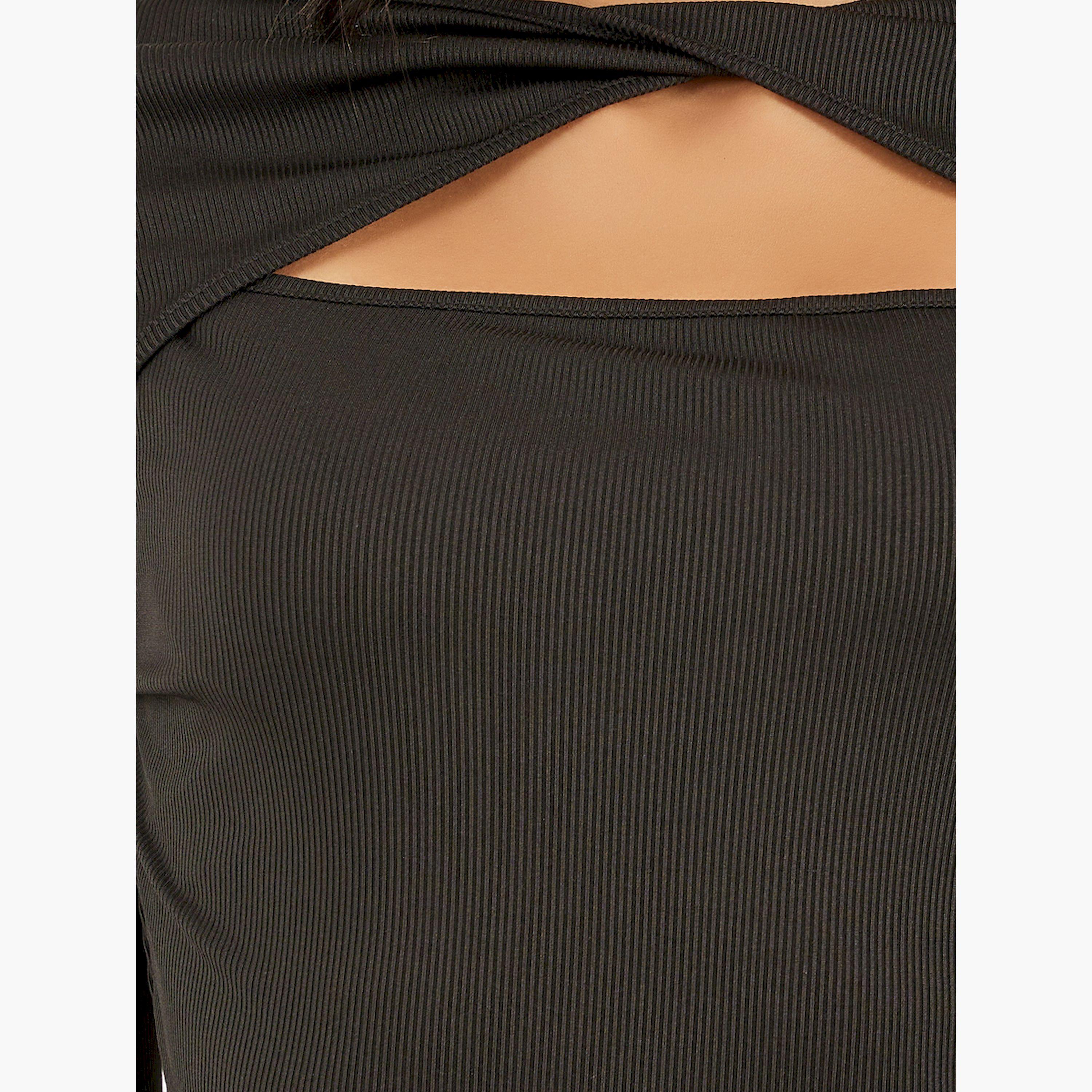 ستايلي -  بلوزة نسائية ، سوداء اللون، محبوكة ومضلعة-women-clothing-tshirts-image-4