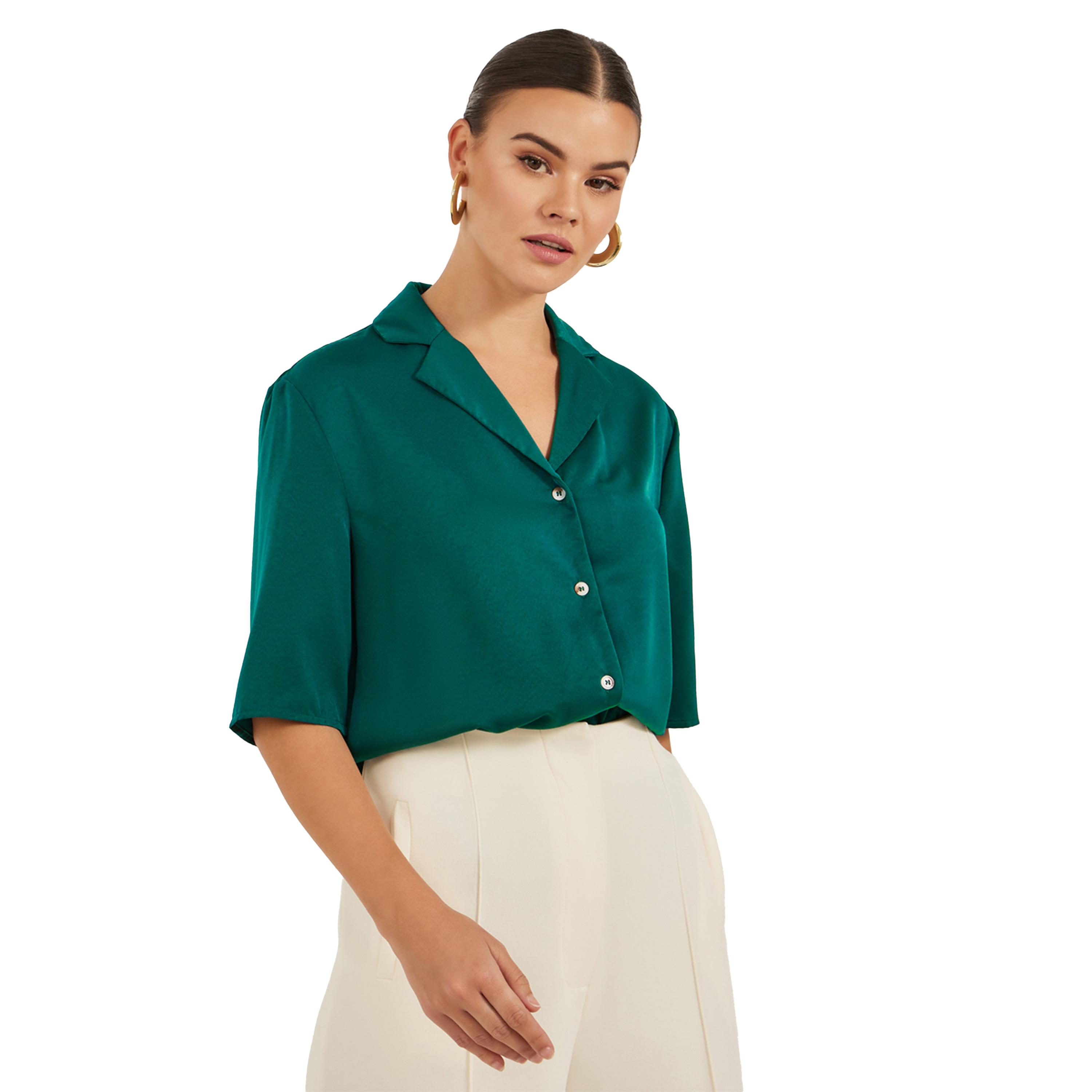 ستايلي -  قميص سادة تصميم مربع مع ياقة مدببة-women-clothing-shirtsandblouses-shirts-image-5