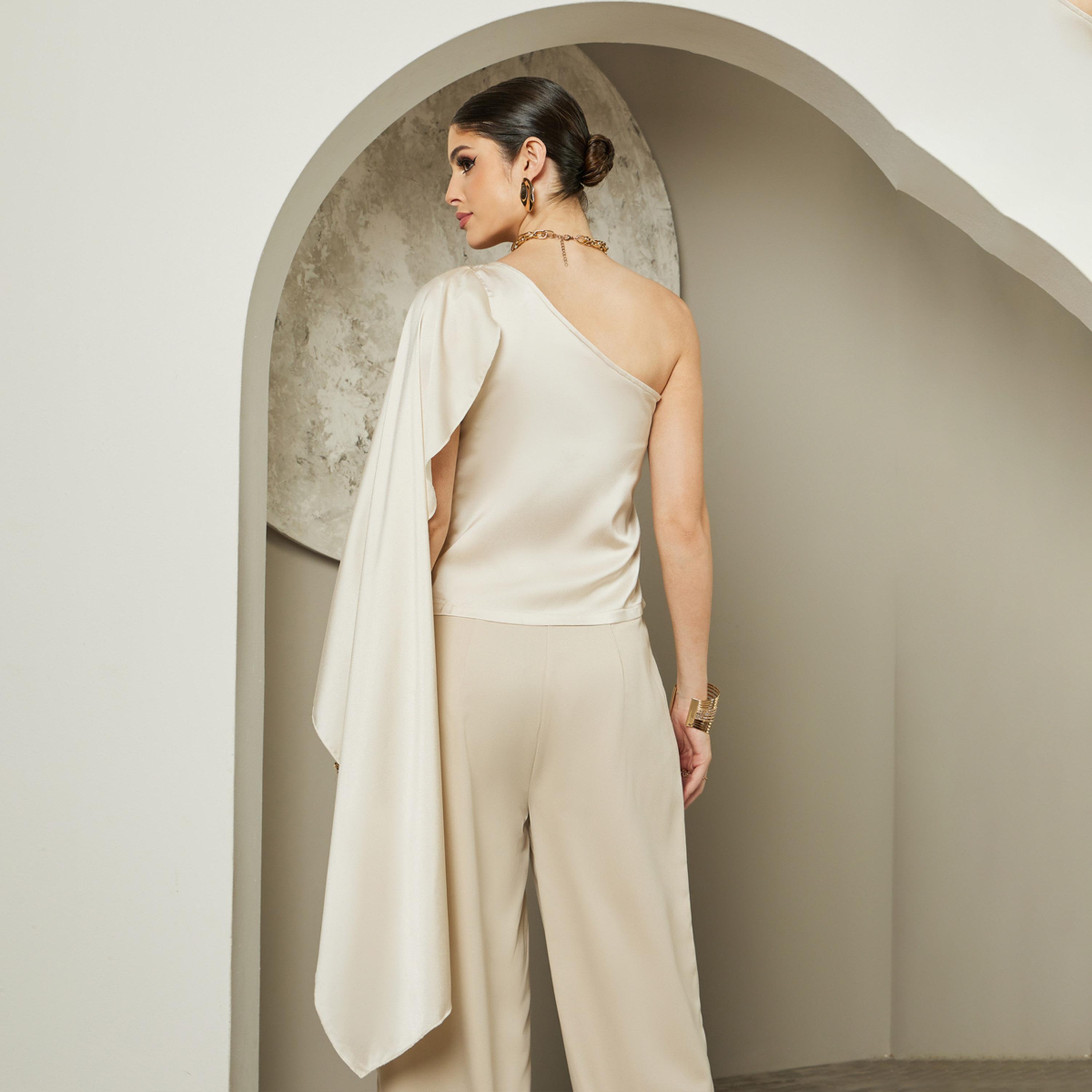 Styli One Shoulder Asymmetric Neck Cape Blouse-women-clothing-shirtsandblouses-blouses-image-5